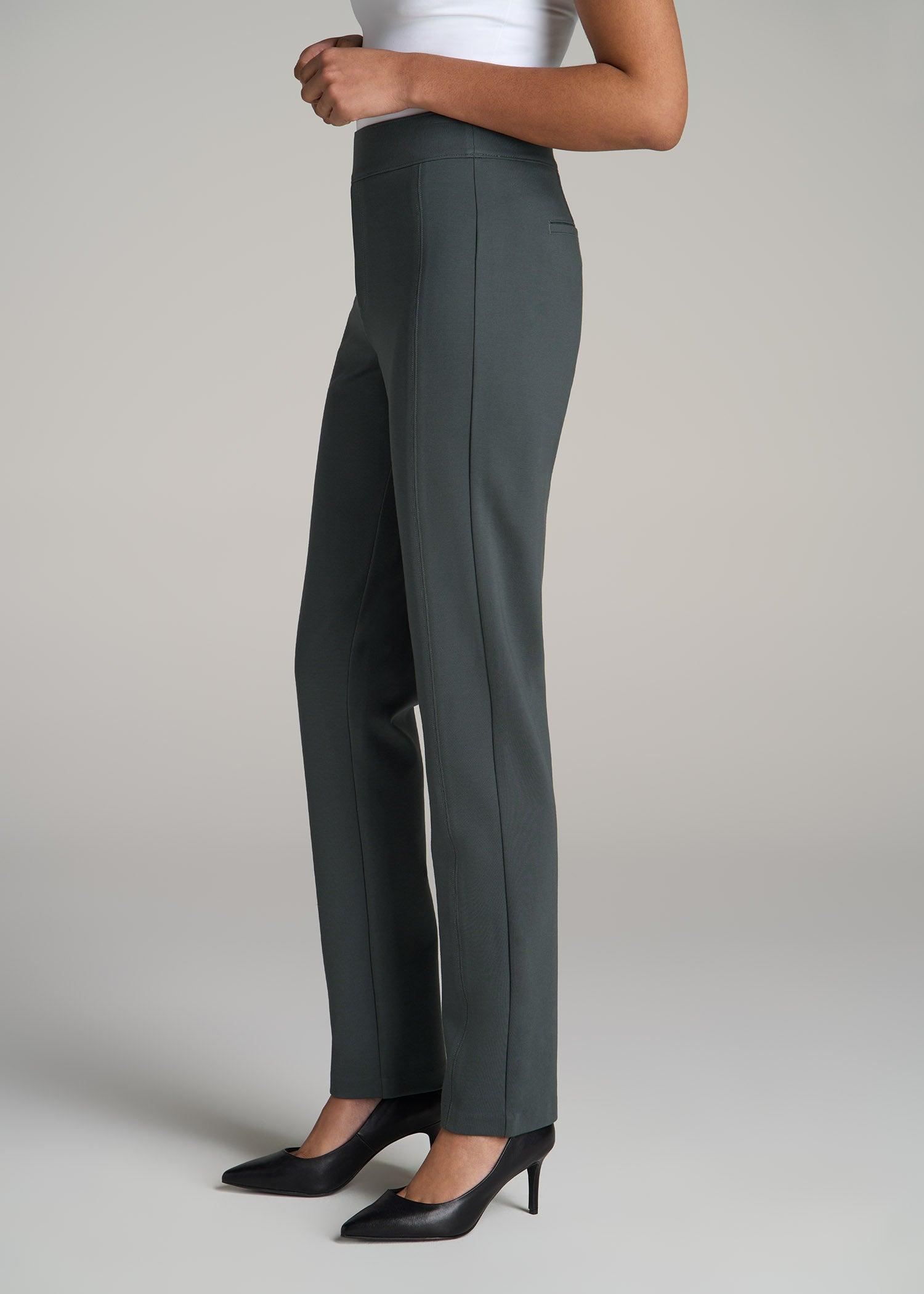 Pull-on Slim Dress Pants for Tall Women in Soft Green Product Image