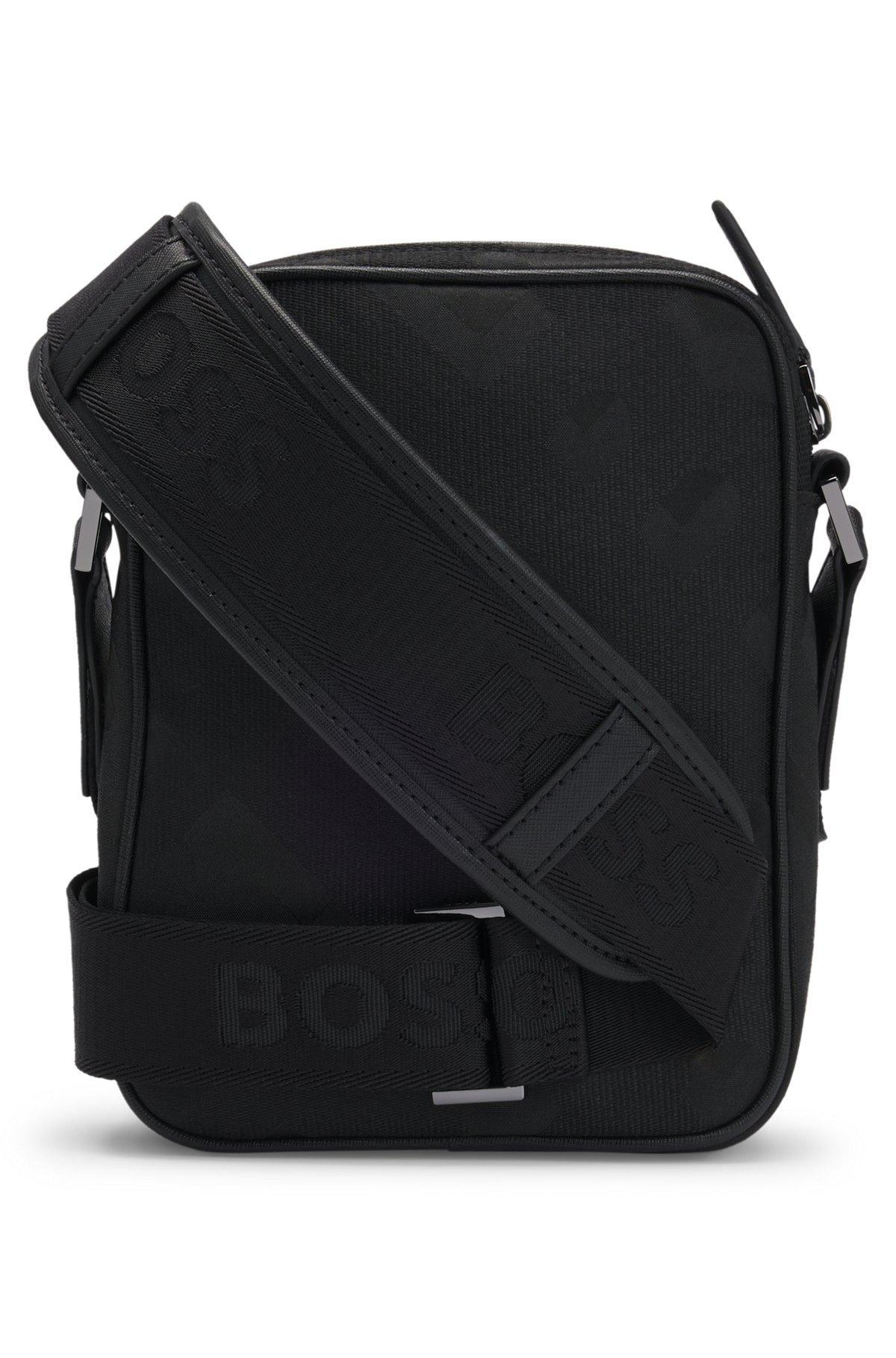 BOSS - Monogram-jacquard reporter bag with Double B trim - Black Product Image