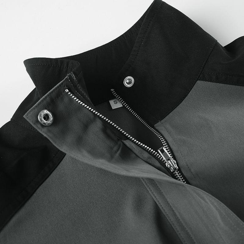 Stand Collar Two Tone Drawstring Hem Zip-Up Crop Jacket Product Image