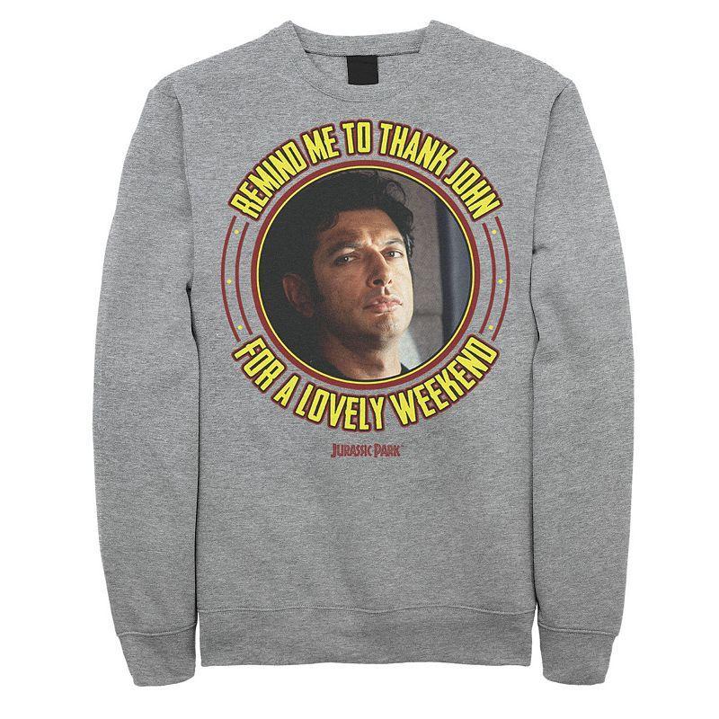 Men's Jurassic Park Remind Me To Thank John Pullover Sweatshirt, Size: Medium, Athletic Grey Product Image