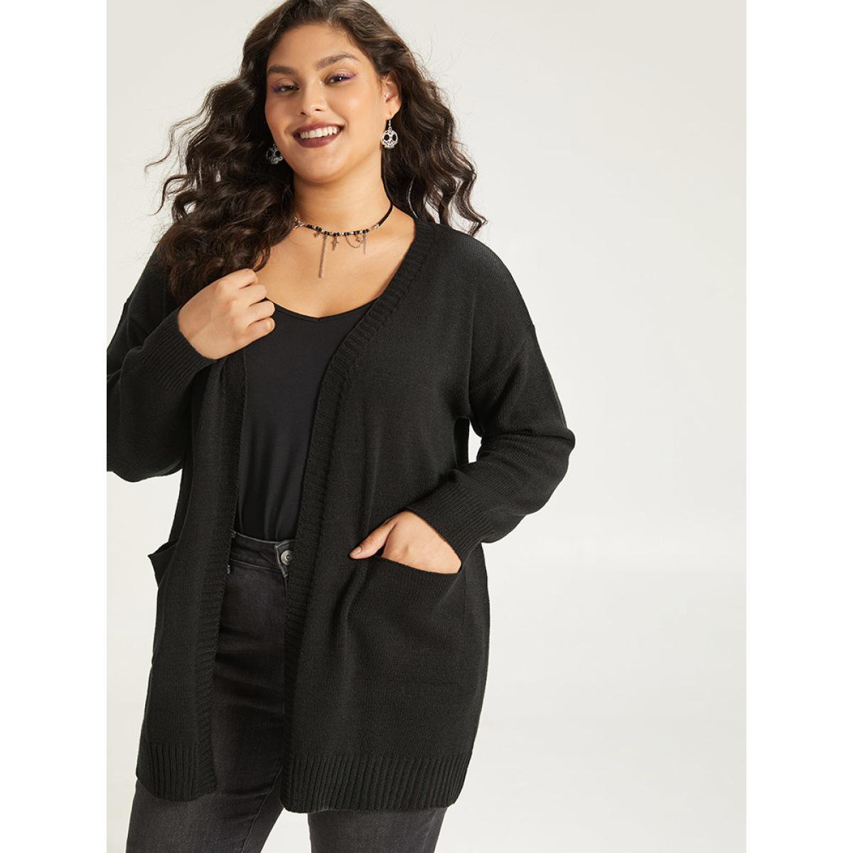 Plus Size Halloween Skull Print Contrast Patched Pocket Cardigan Black Women Casual Loose Long Sleeve Festival-Halloween Cardigans BloomChic 10/M Product Image
