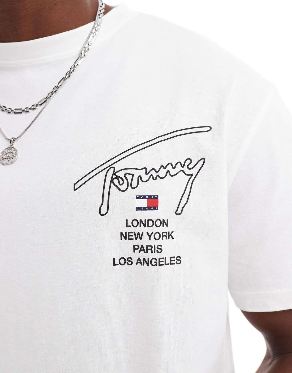 Tommy Jeans city signature back print t-shirt in white Product Image