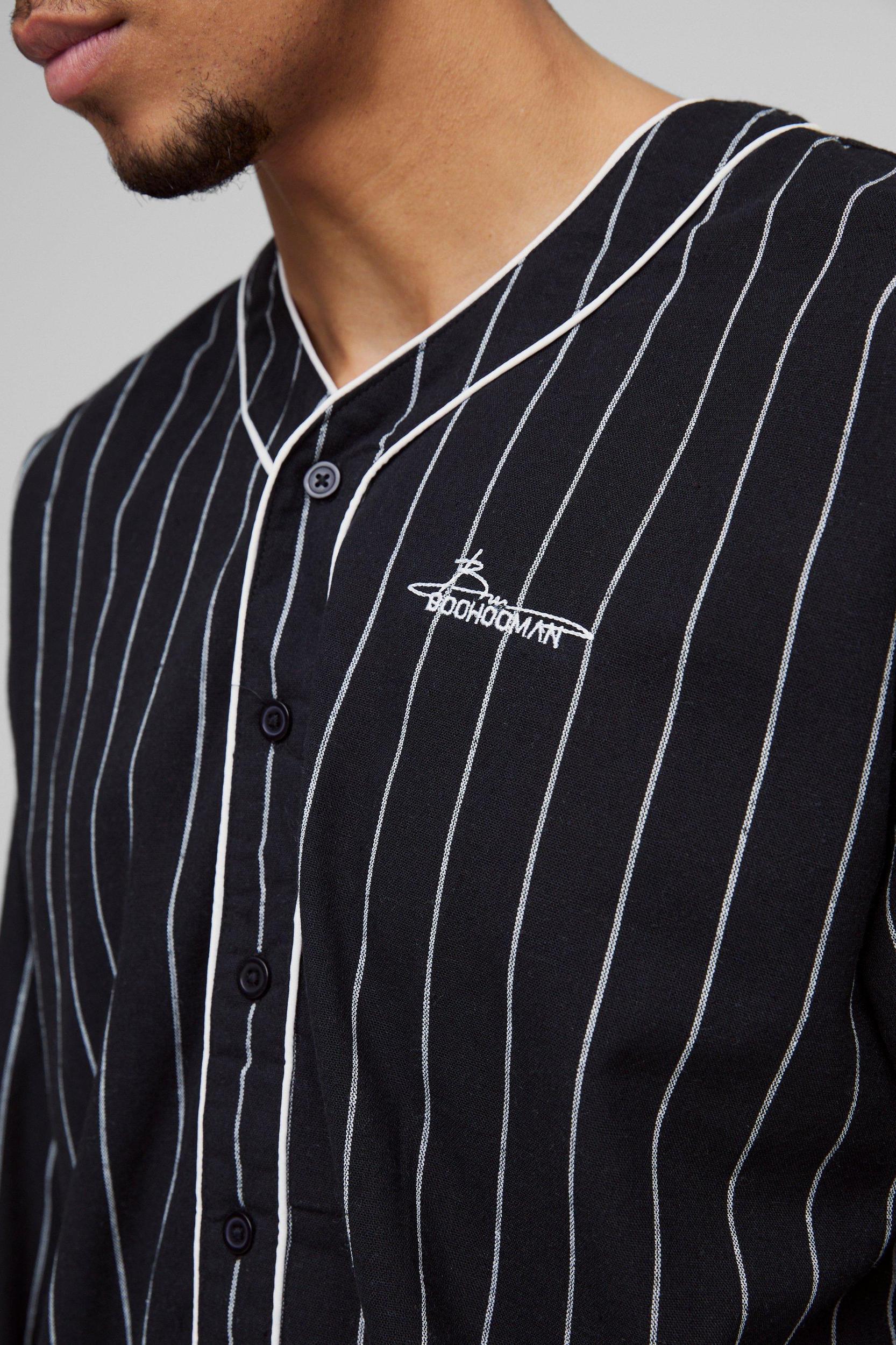 Oversized Boxy Contrast Piping Baseball Shirt | boohooMAN USA Product Image