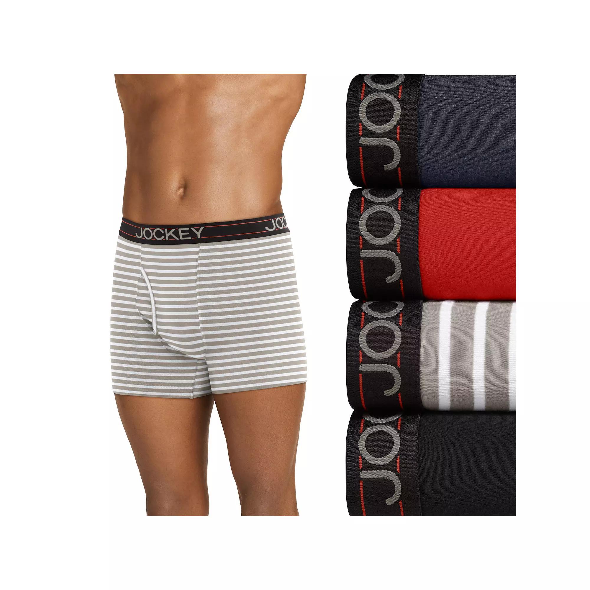 Men's Jockey® 4-Pack Cotton Blend Boxer Brief, Size: Small, Navy Red Blue Stripe Product Image