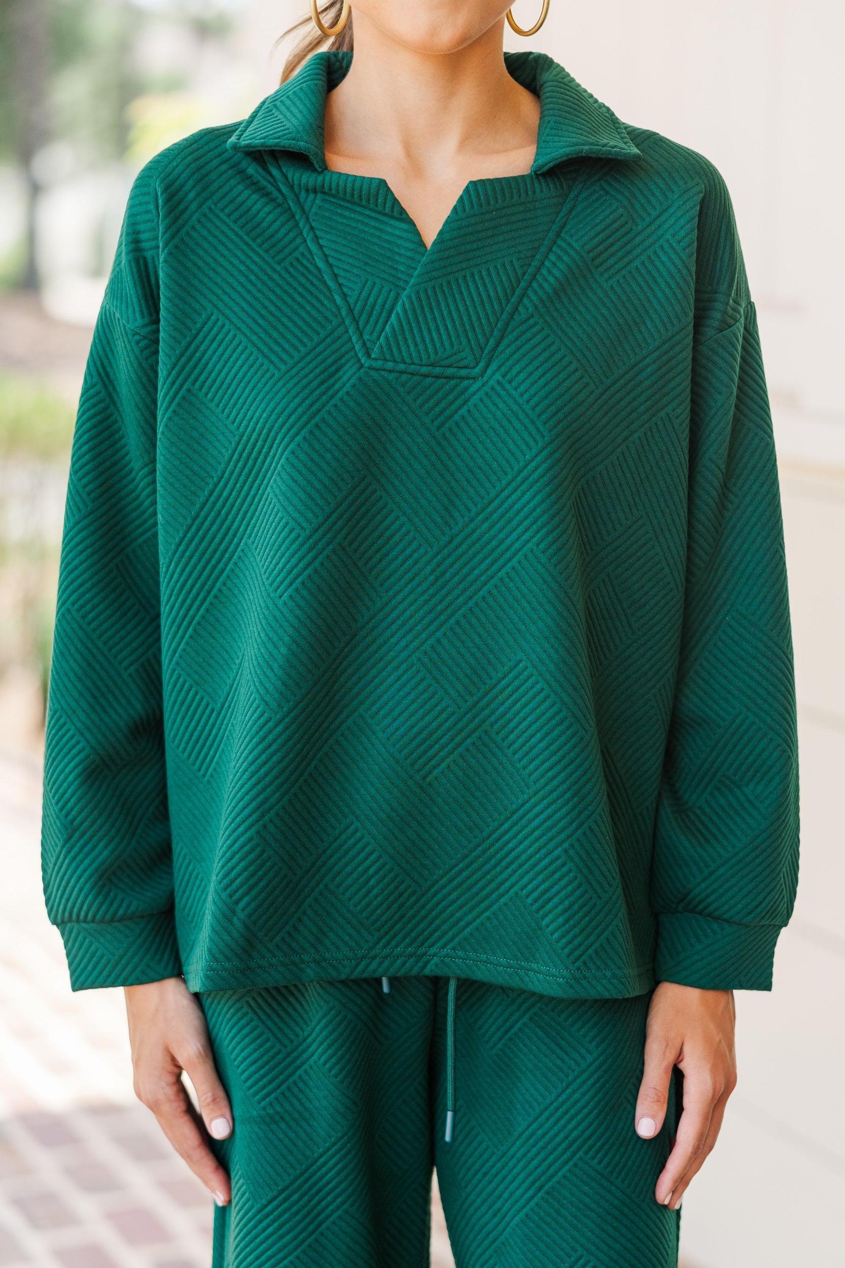 Make Your Day Forest Green Textured Top Female Product Image