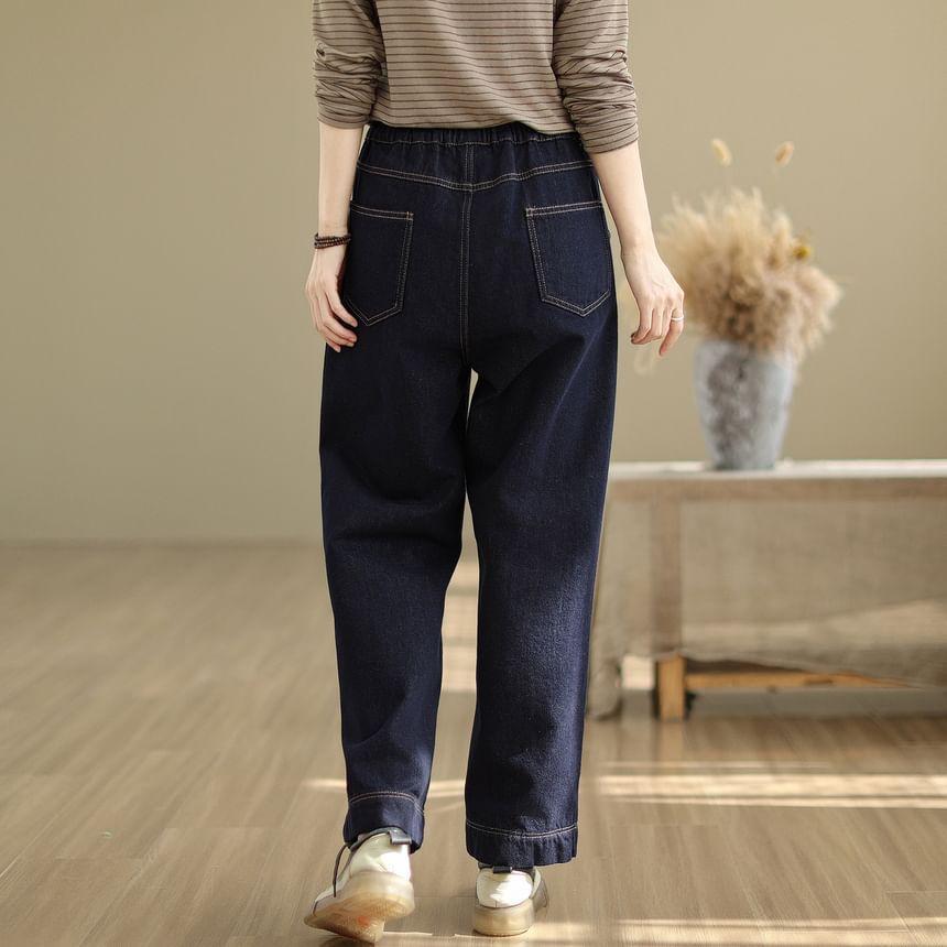 High Waist Plain Wide Leg Jeans Product Image