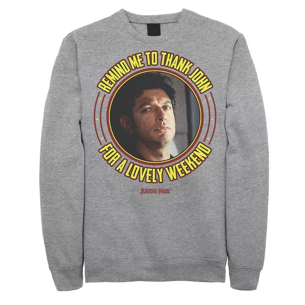 Men's Jurassic Park Remind Me To Thank John Pullover Sweatshirt, Size: Medium, Athletic Grey Product Image