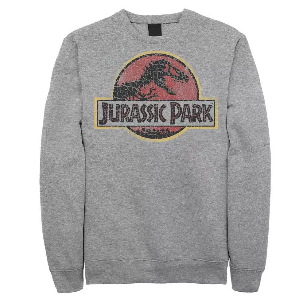 Mens Jurassic Park Cracked Classic Vintage Logo Sweashirt Athletic Grey Product Image