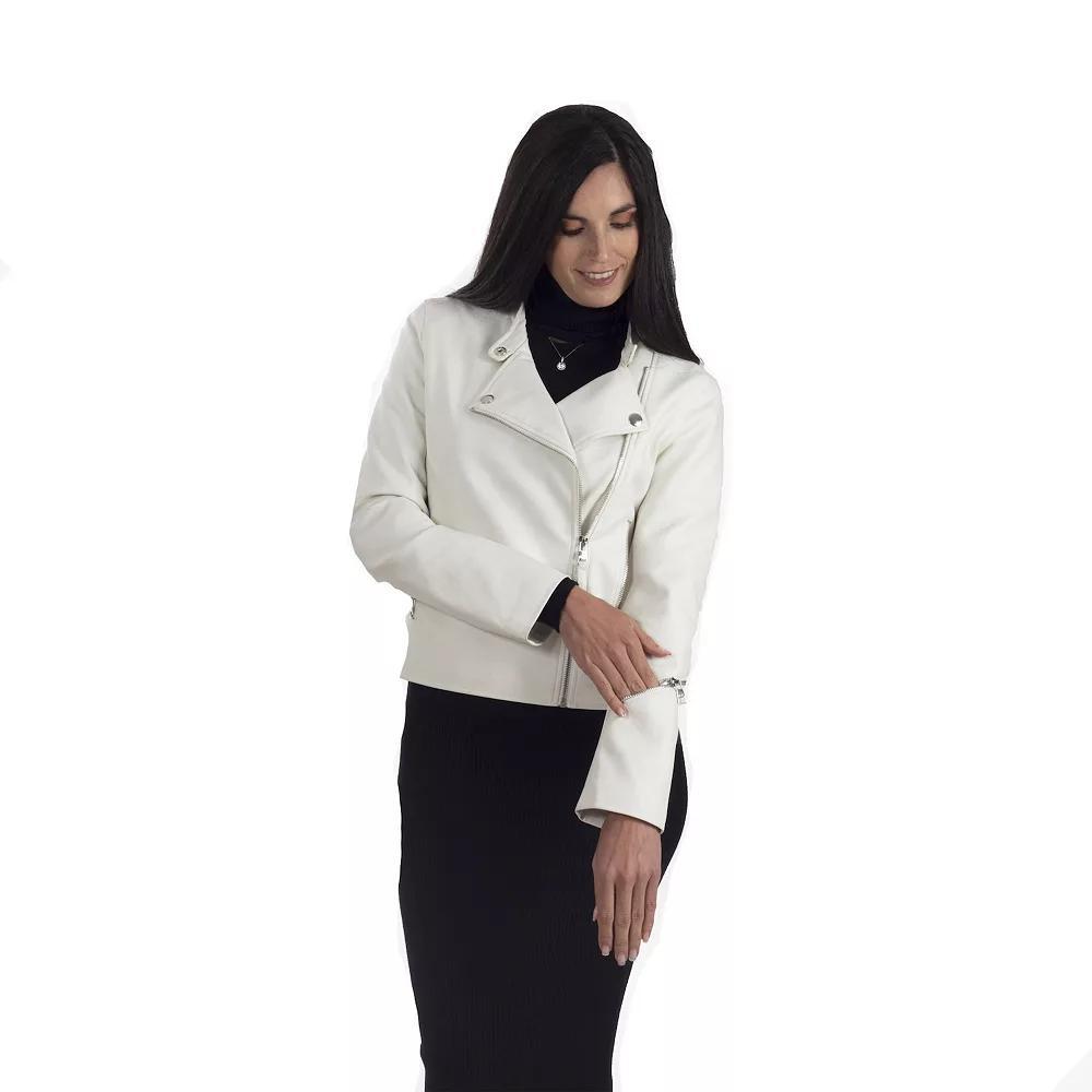 Women's Nine West Faux Leather Moto Jacket, Size: Large, White Product Image
