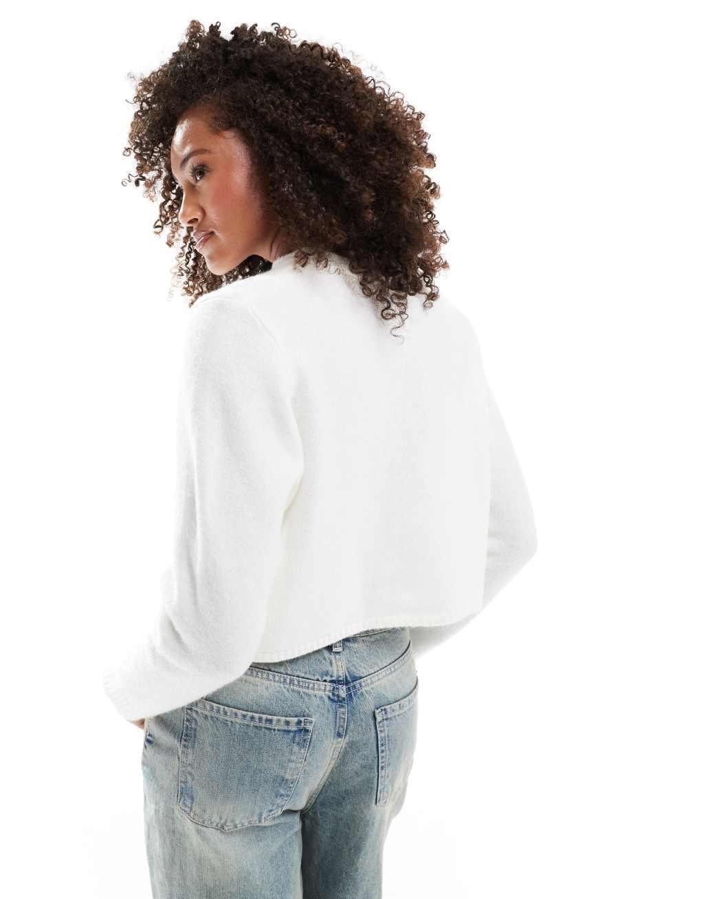 ASOS DESIGN fluffy knit cardigan in cream Product Image