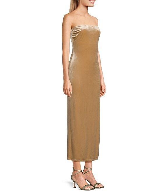 GB Velvet Strapless Side Slit Long Dress Product Image
