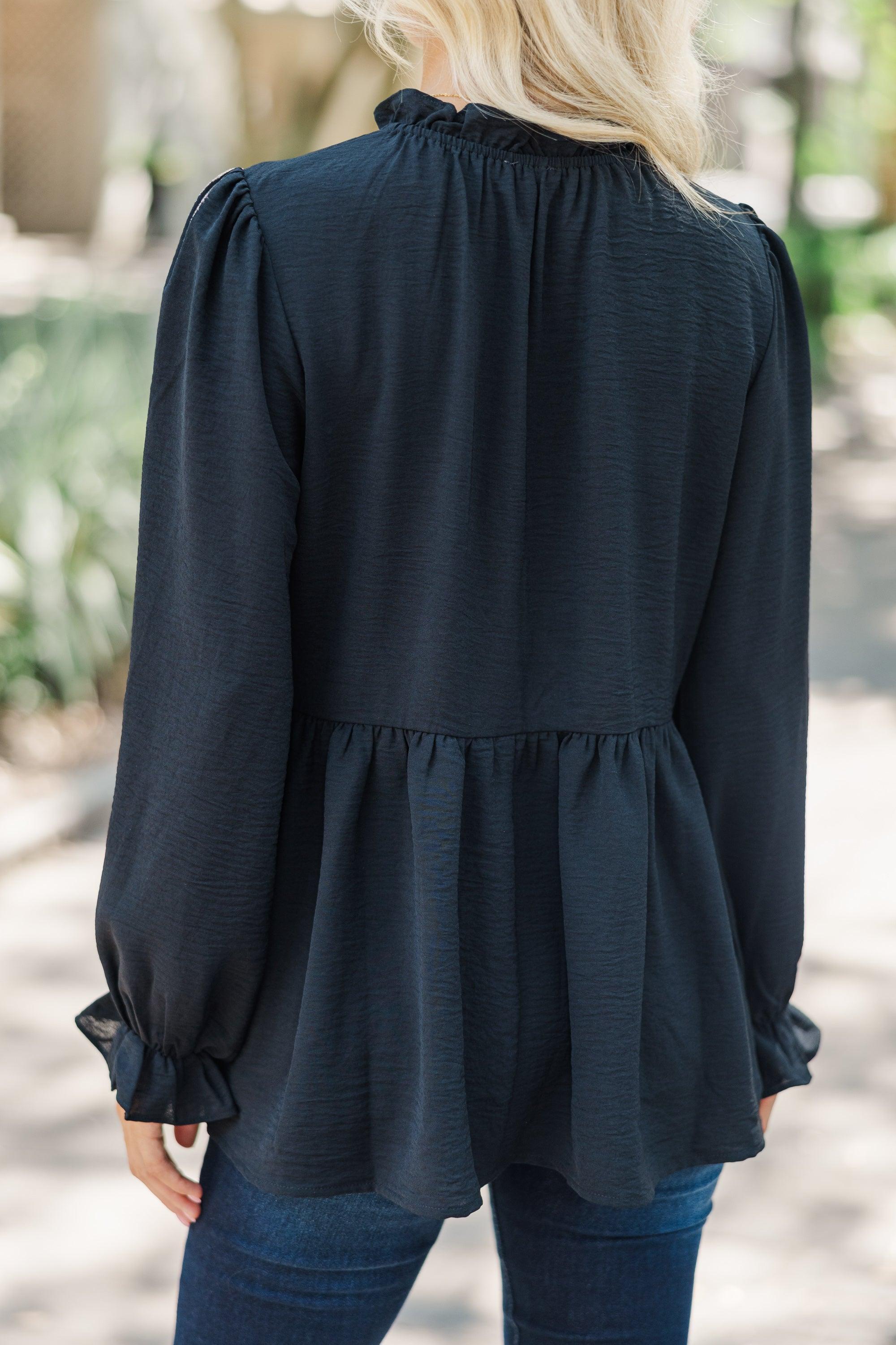 Making Moves Black Ruffled Blouse Female Product Image