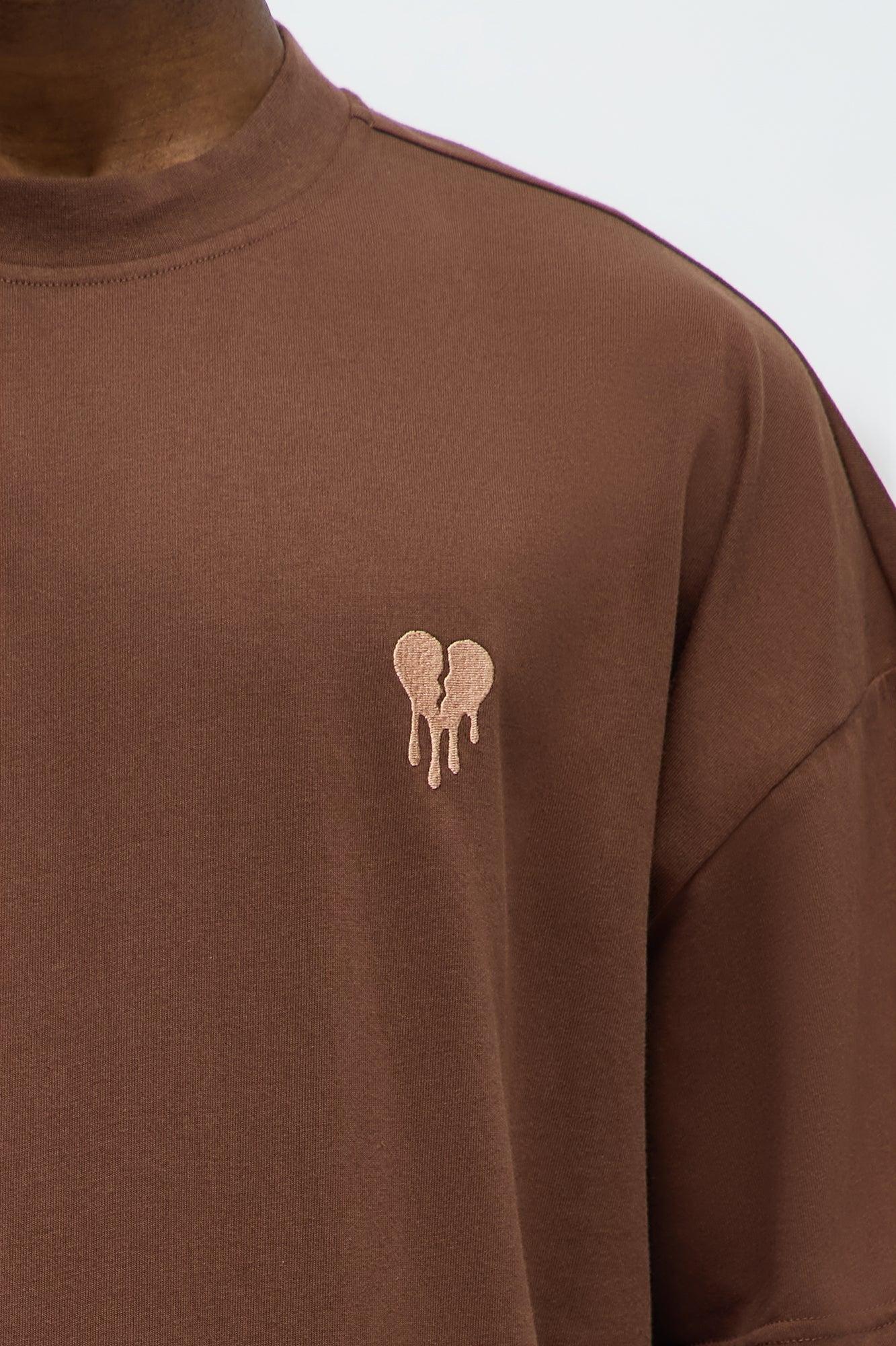 Oversized Mini Embroidery Heavy Weight Boxy tee - Dark Brown Product Image