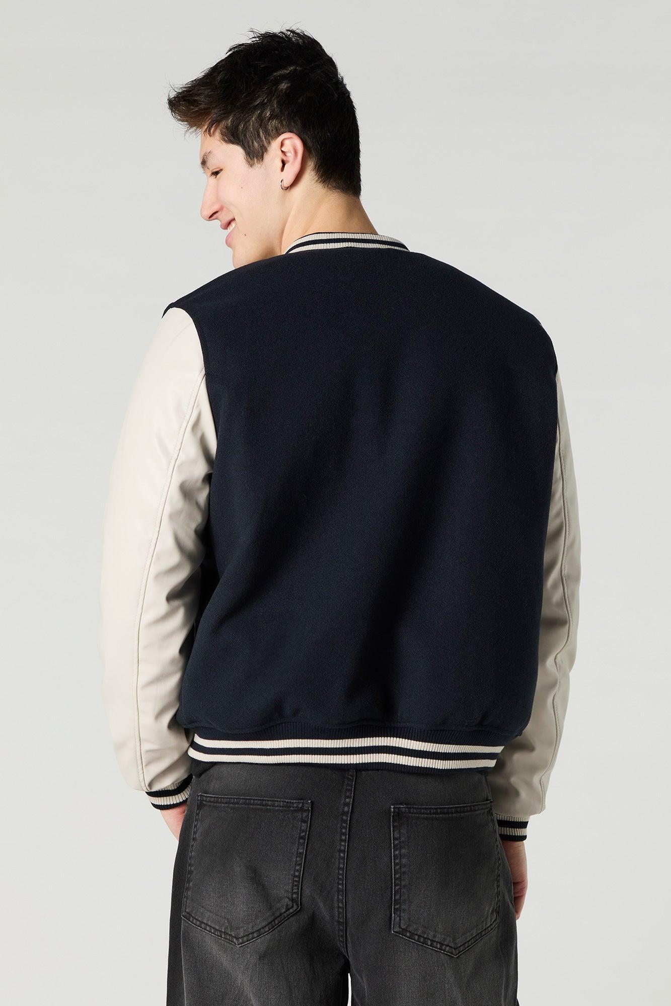 City Embroidered Fleece Varsity Jacket Male Product Image