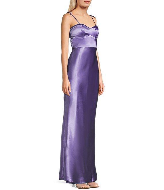 Pear Culture Reversible Printed Floral Satin to Solid Sweetheart Neck Spaghetti Straps Dress Product Image
