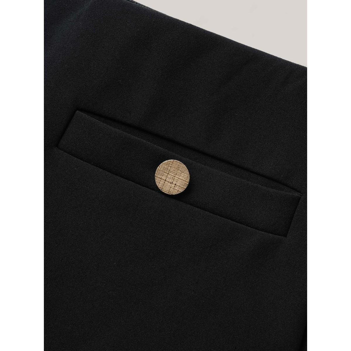 Plus Size Button Detail Anti-Seam Flared Pants Women Black At the Office Bootcut Mid Rise Work Pants BloomChic 12/L Product Image