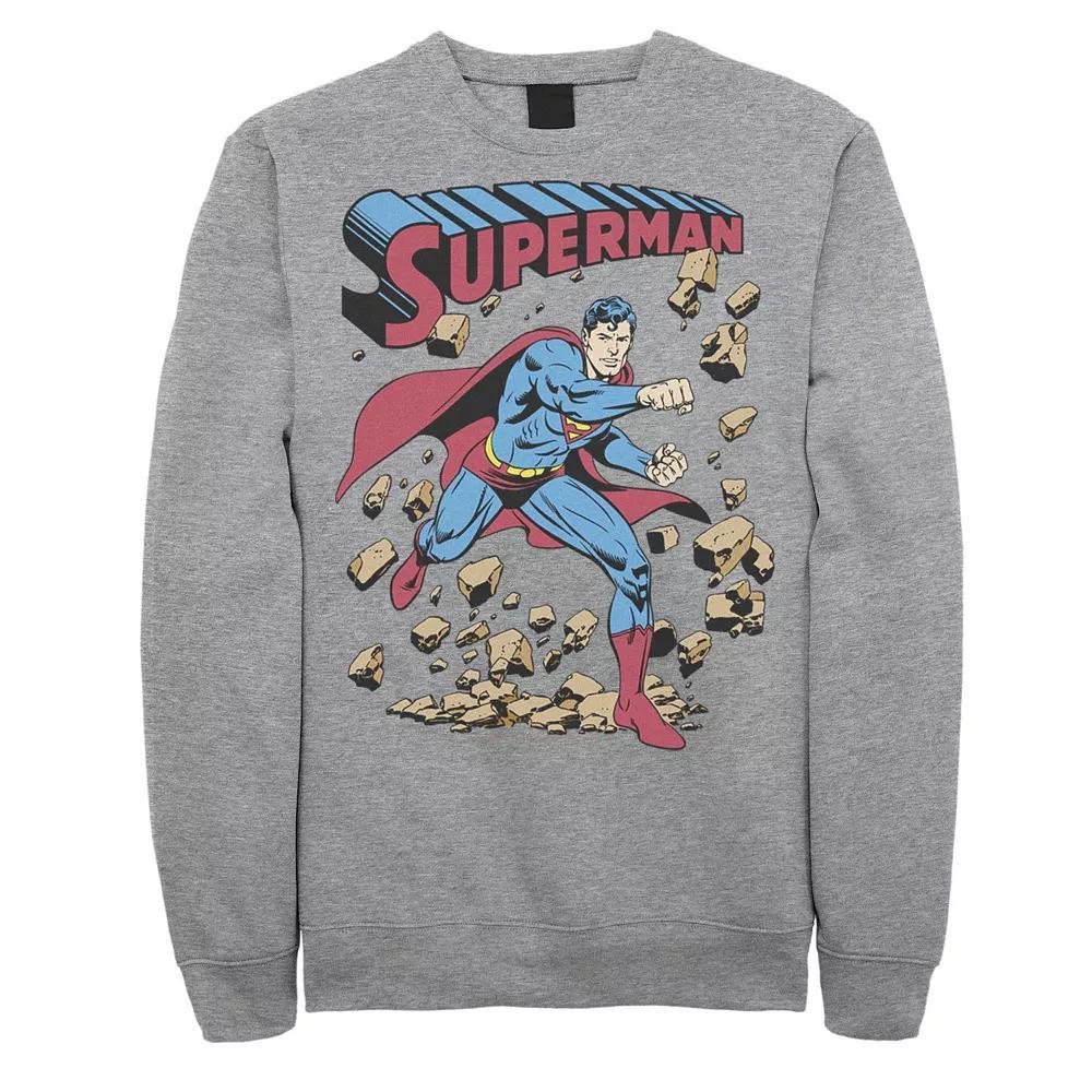 Men's DC Comics Superman Smash Rocks Vintage Poster Sweatshirt, Size: Small, Athletic Grey Product Image
