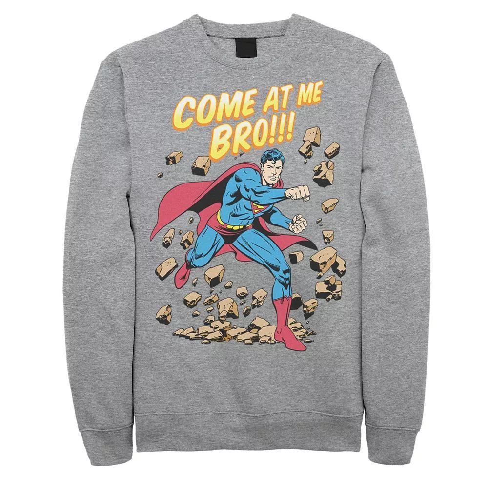 Men's DC Comics Superman Come At Me Bro Text Poster Graphic Fleece Pullover, Size: Medium, Athletic Grey Product Image