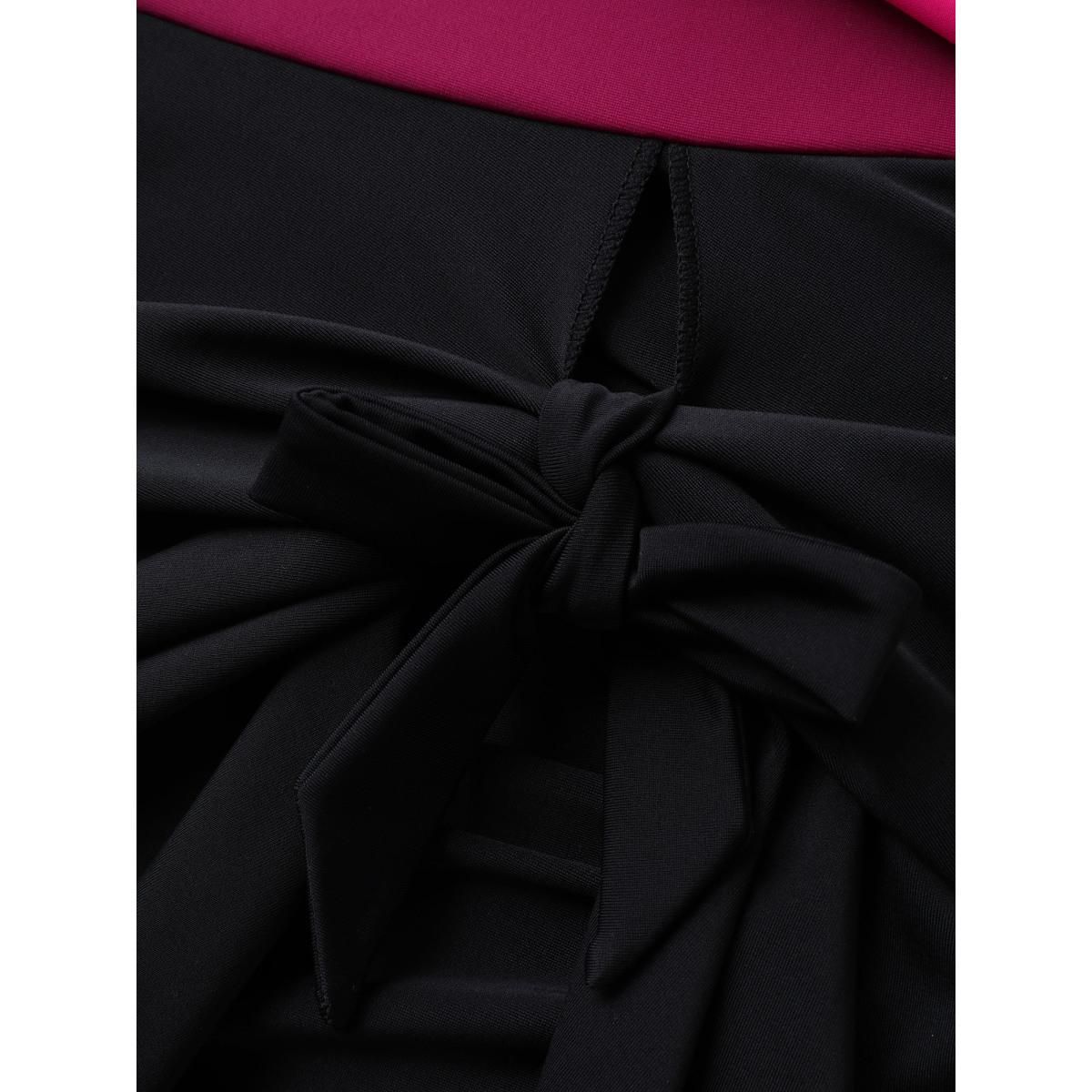 Plus Size Color Block Overlap Bodice Swim Dress Women's Swimwear Rosered Beach Bodycon Heart neckline High stretch Curve Swim Dresses BloomChic 18-20/2X Product Image