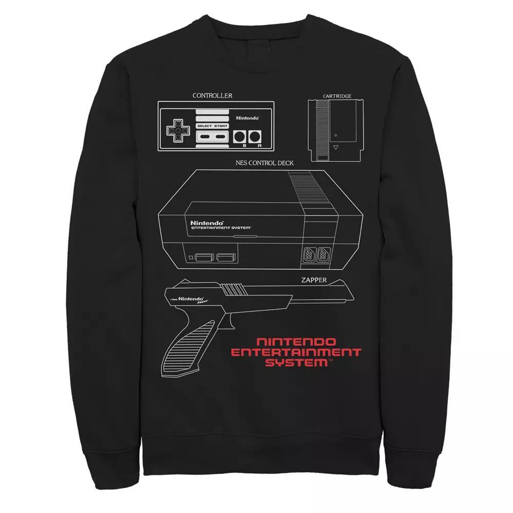 Men's Nintendo System Essentials Outline Poster Sweatshirt, Size: XL, Black Product Image