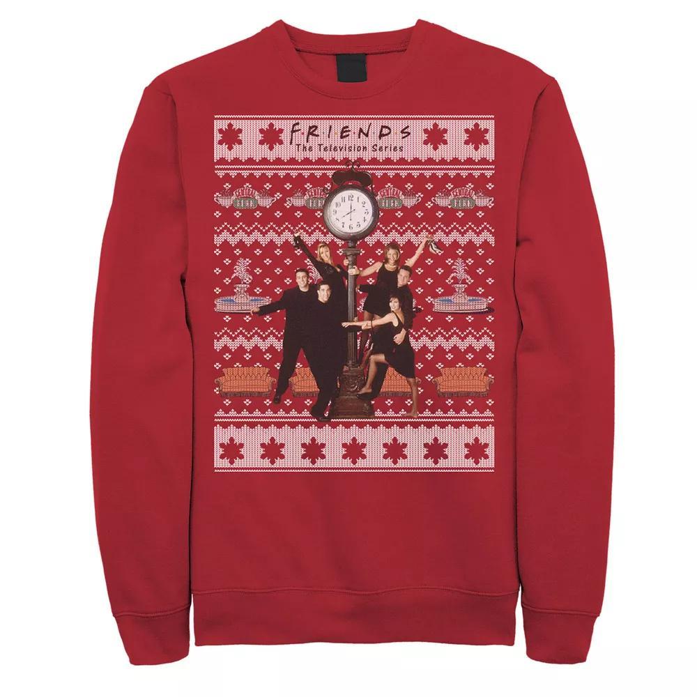 Men's Friends Around The Clock Holiday Pattern Sweatshirt, Size: Medium, Red Product Image