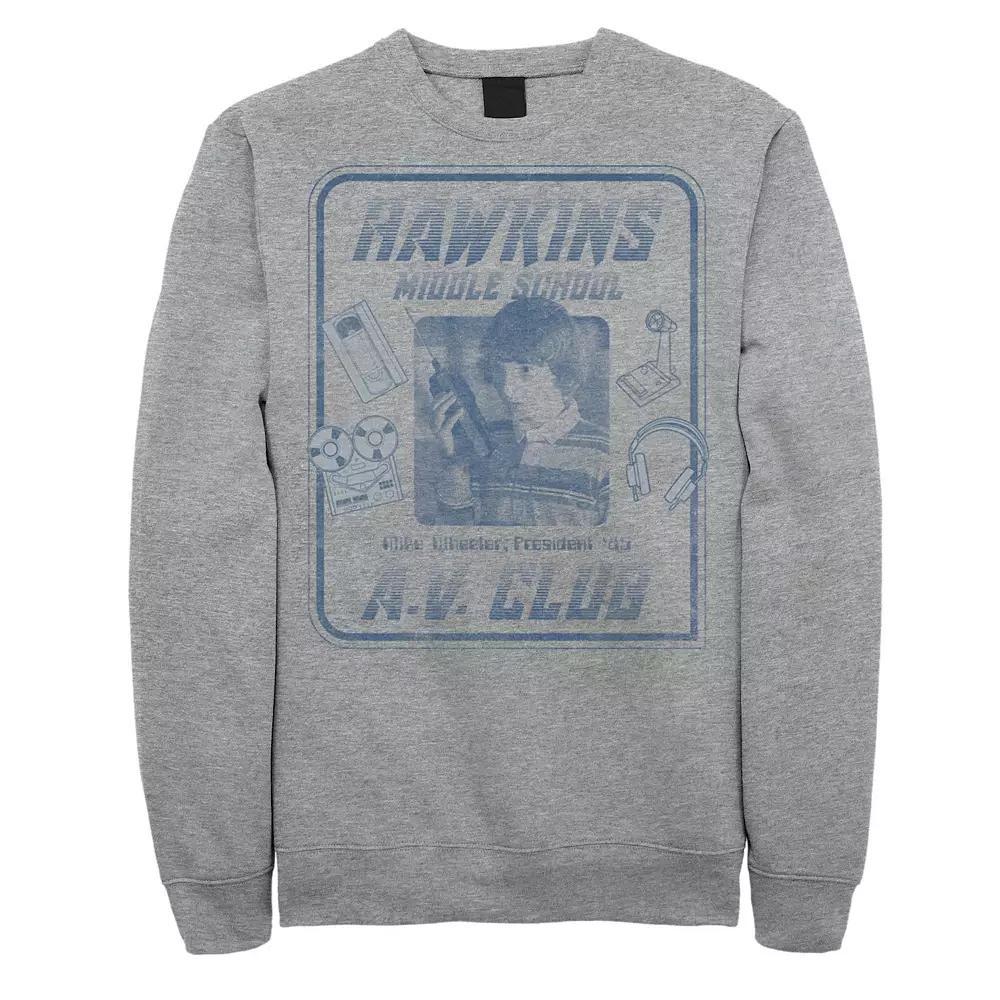 Men's Netflix Stranger Things Mike Wheeler Hawkins A.V. Club Sweatshirt, Size: Small, Athletic Grey Product Image