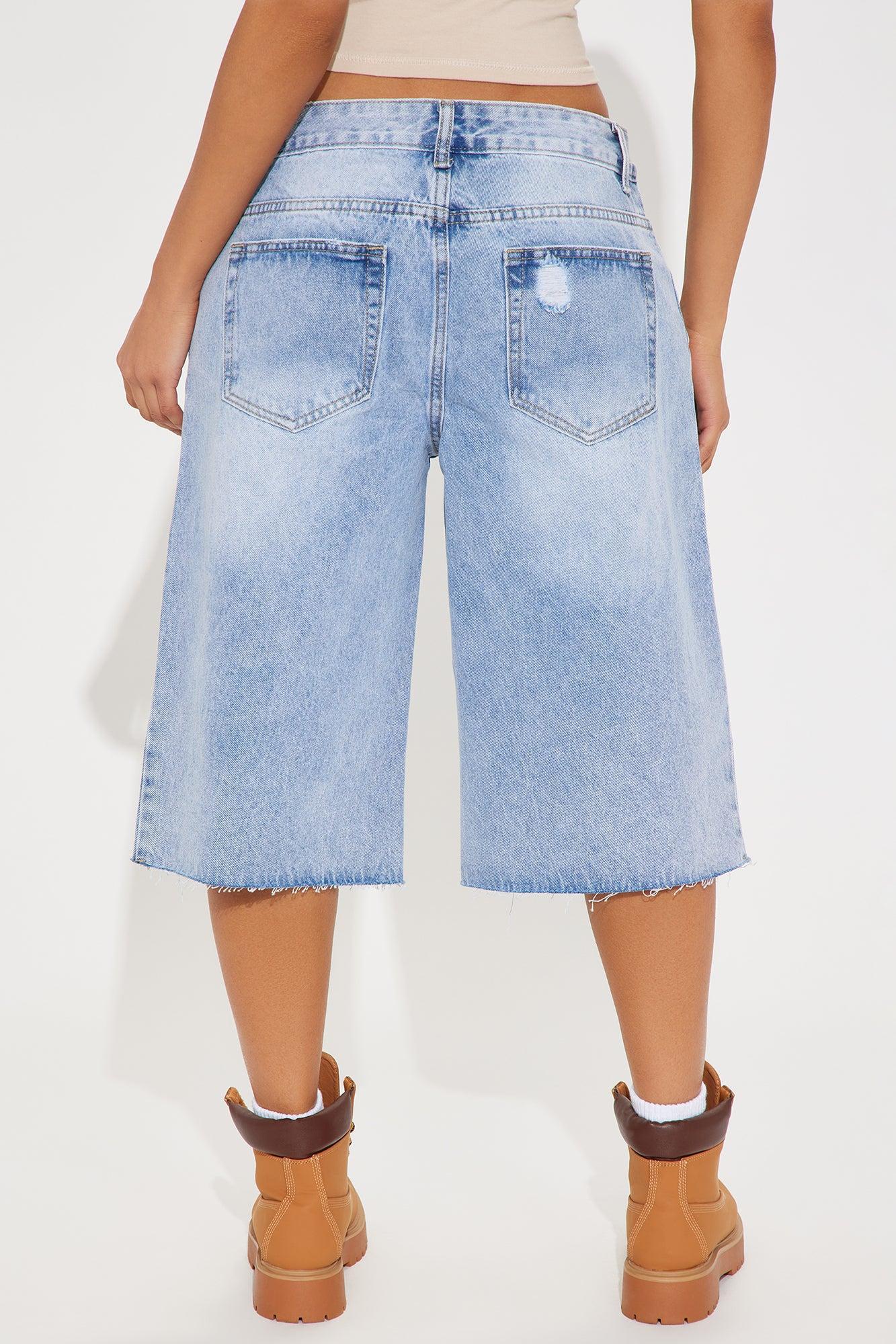 Jazelle Ripped Non Stretch Denim Jorts - Light Wash Product Image