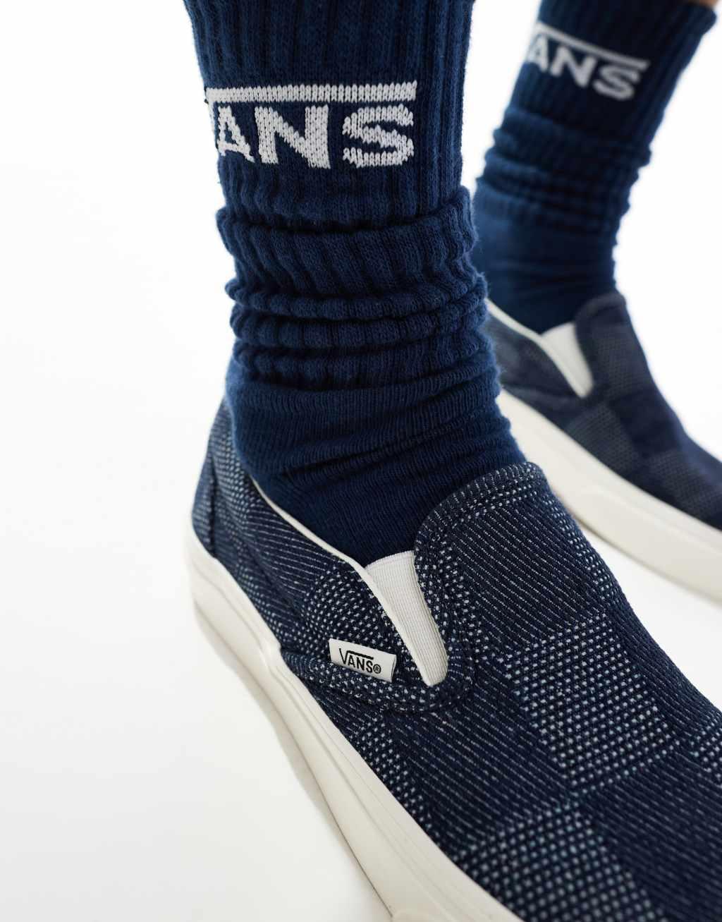 Vans Classic Slip-On checkerboard sneakers in denim navy Product Image
