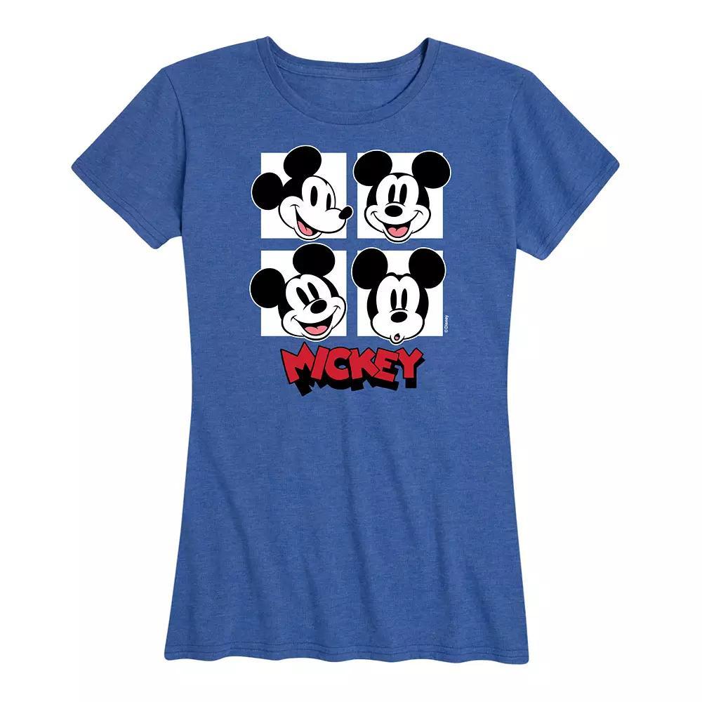 Disneys Mickey Mouse Womens Grid Graphic Tee Grey Royal Blue Product Image