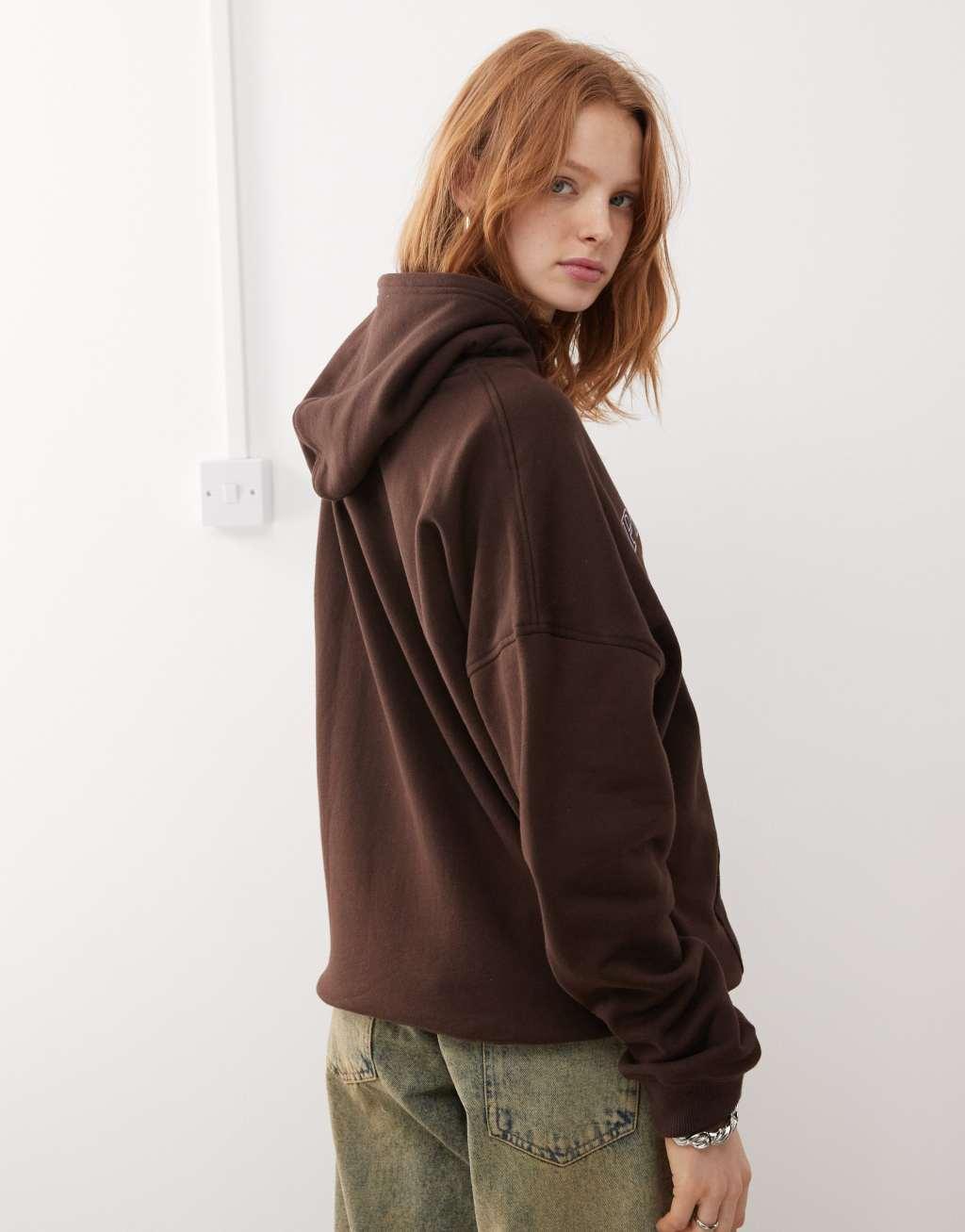 Motel oversized slogan hoodie in bitter chocolate Product Image