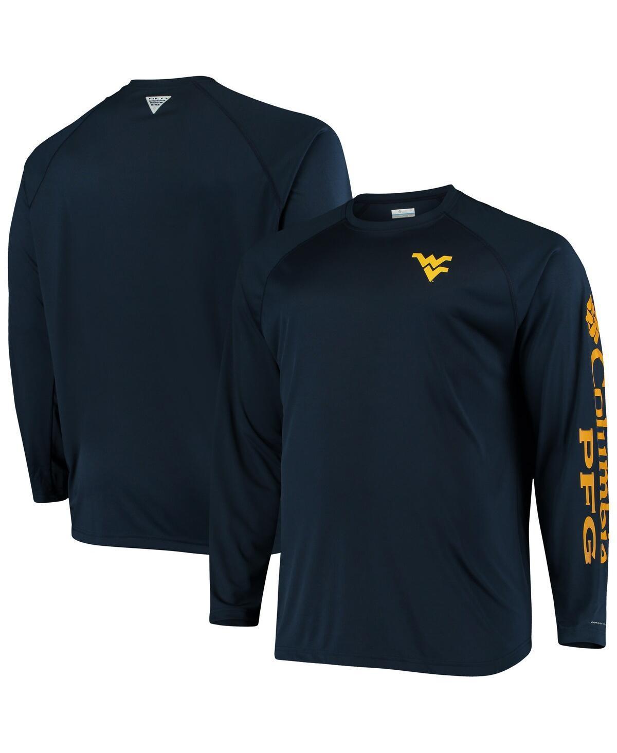 Men's Columbia Navy West Virginia Mountaineers Big & Tall Terminal Tackle Long Sleeve Omni-Shade T-Shirt, Size: XLT, Blue Product Image
