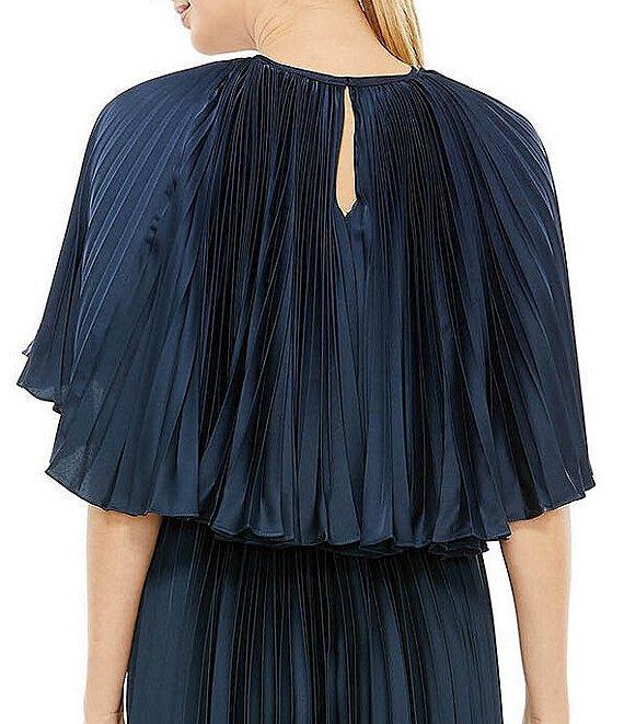 Mac Duggal Pleated Short Sleeve Belted Caplet Maxi Dress Product Image
