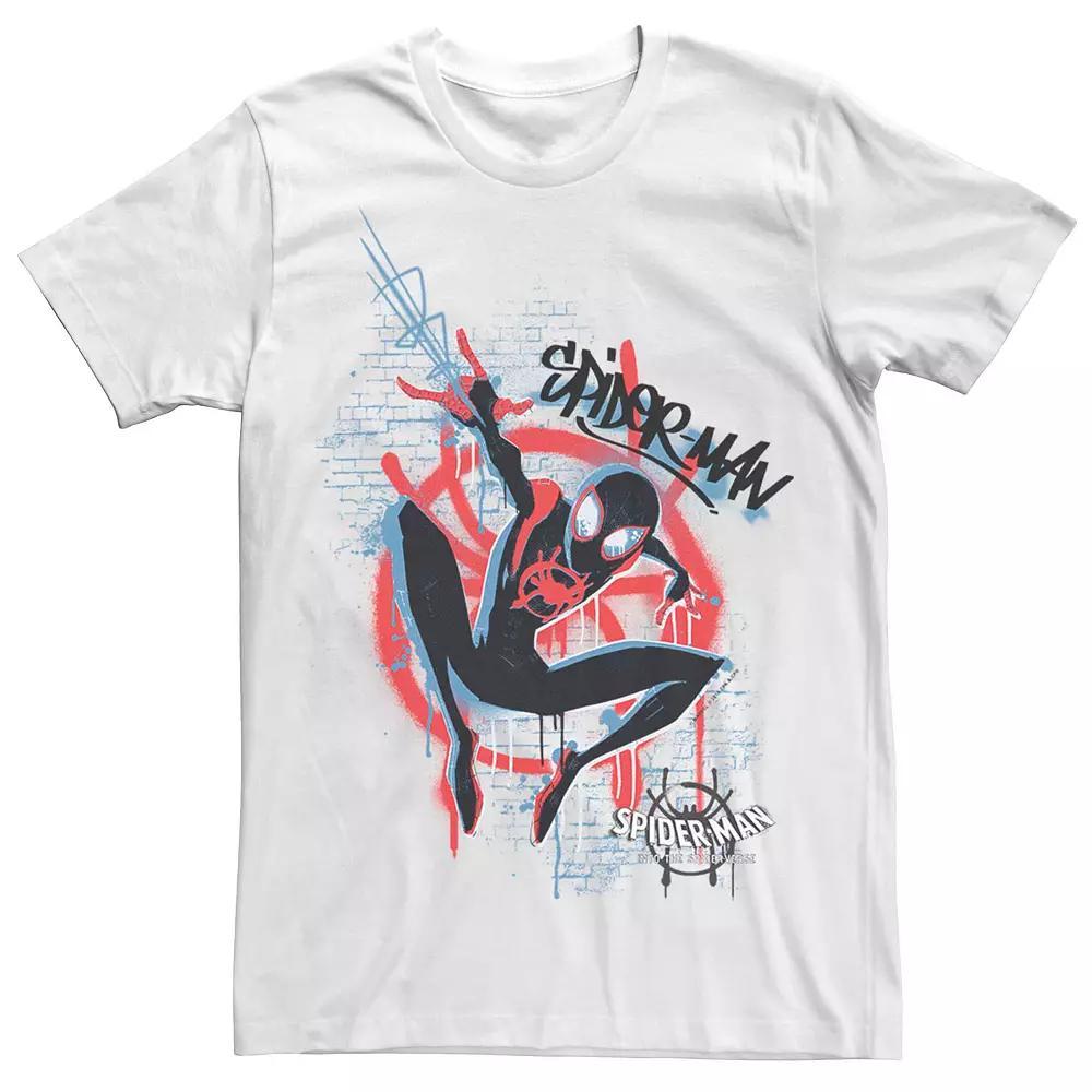 Men's Marvel Spider-Man Into The Spiderverse Miles Spray Paint Logo Tee, Size: Medium, White Product Image
