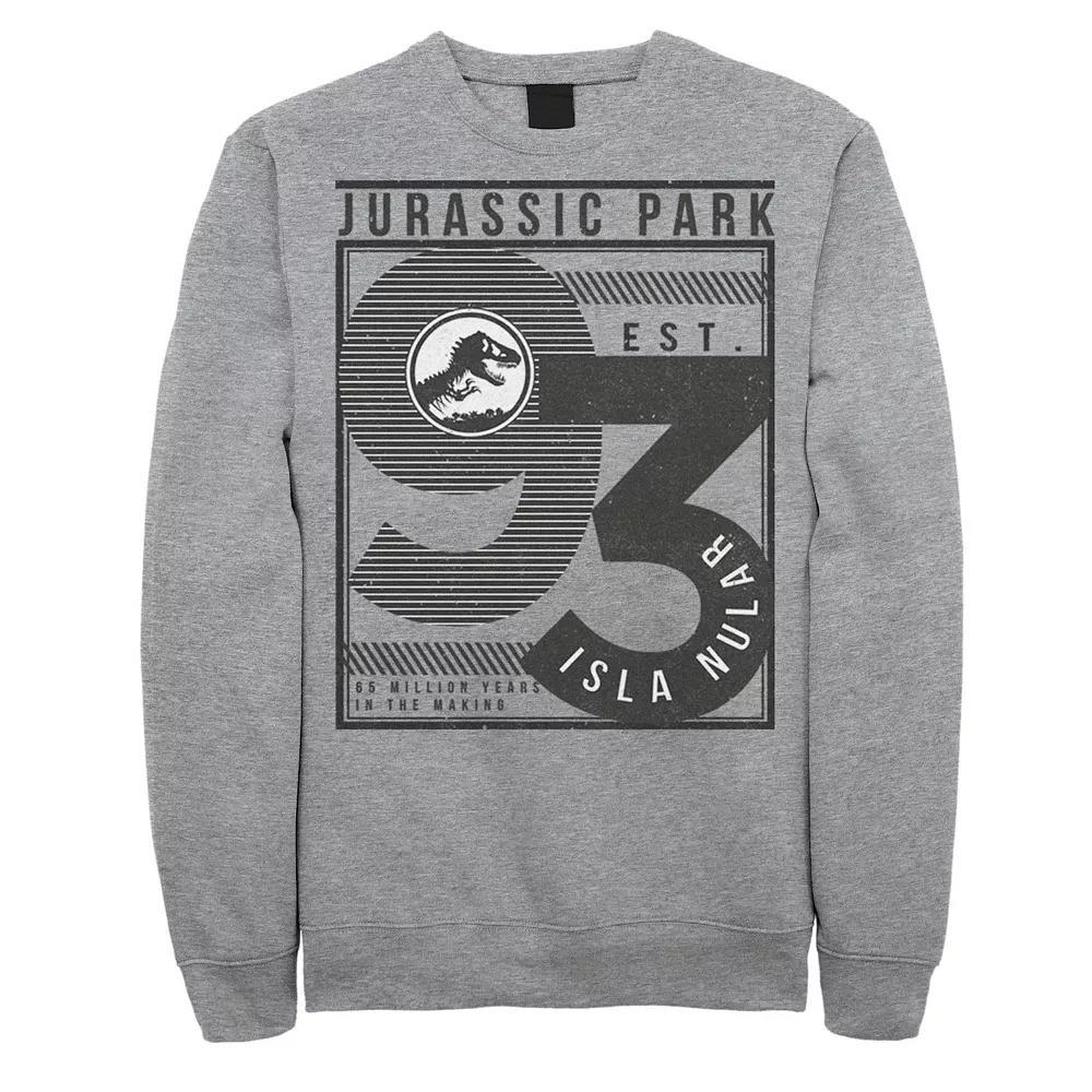 Men's Jurassic Park Est. 93 Isla Nublar Poster Sweatshirt, Size: XL, Athletic Grey Product Image