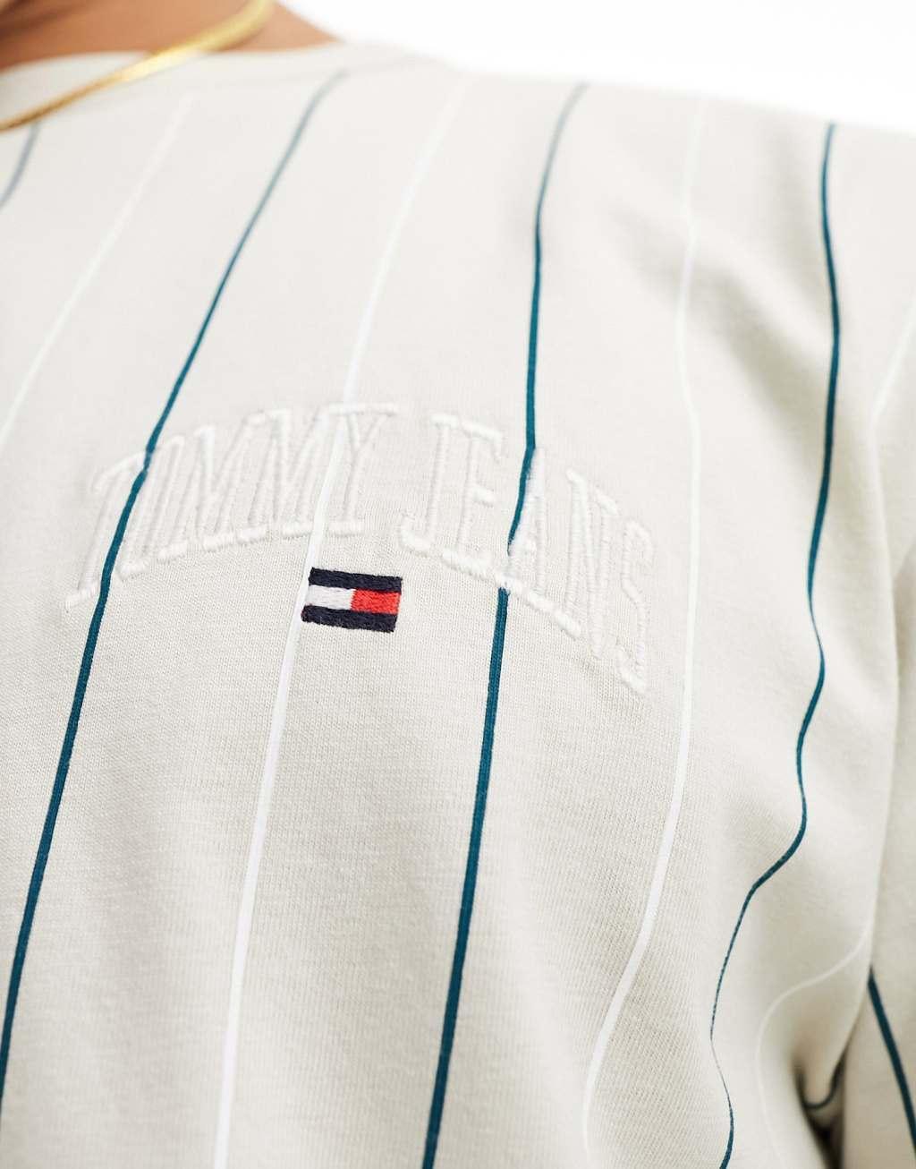 Tommy Jeans regular varsity pinstripe tank top in off white Product Image