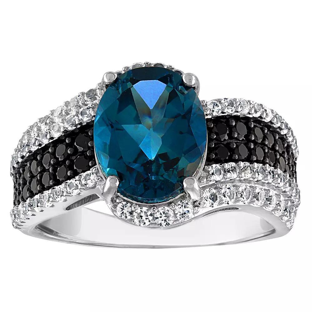 Designs by Gioelli Sterling Silver London Blue Topaz & Black Spinel Ring, Women's, Size: 9 Product Image