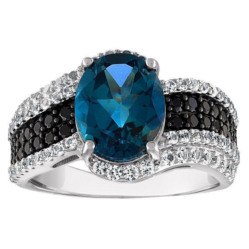 Designs by Gioelli Sterling Silver London Blue Topaz & Black Spinel Ring, Women's, Size: 9 Product Image