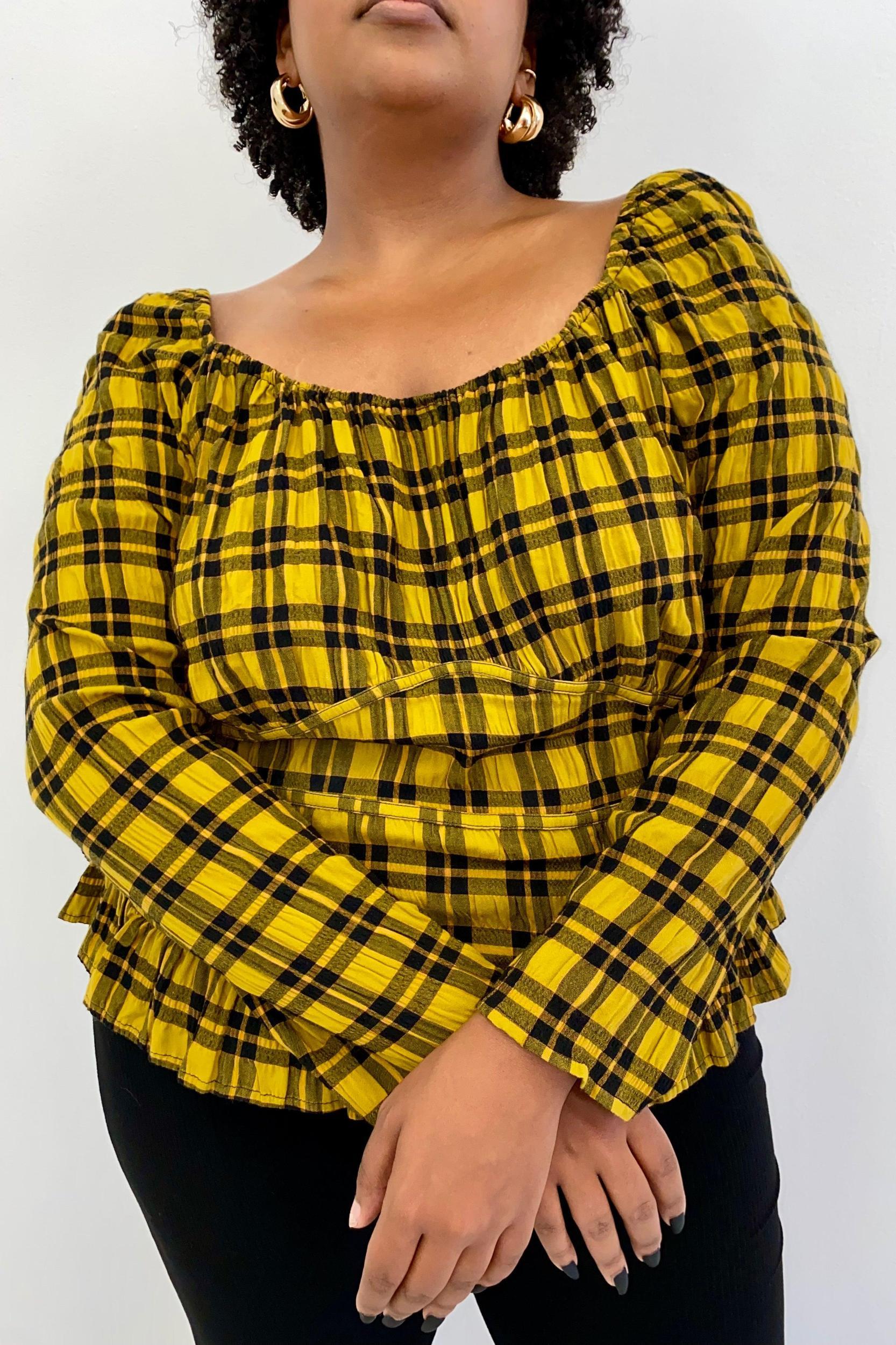 Salma Top - Gold Plaid Product Image