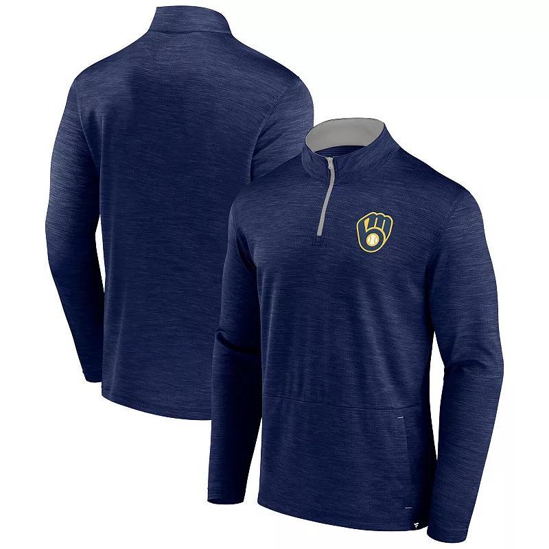 Men's Fanatics Heather Navy Milwaukee Brewers Fundamentals Quarter-Zip Pullover, Size: 3XL, Blue Product Image