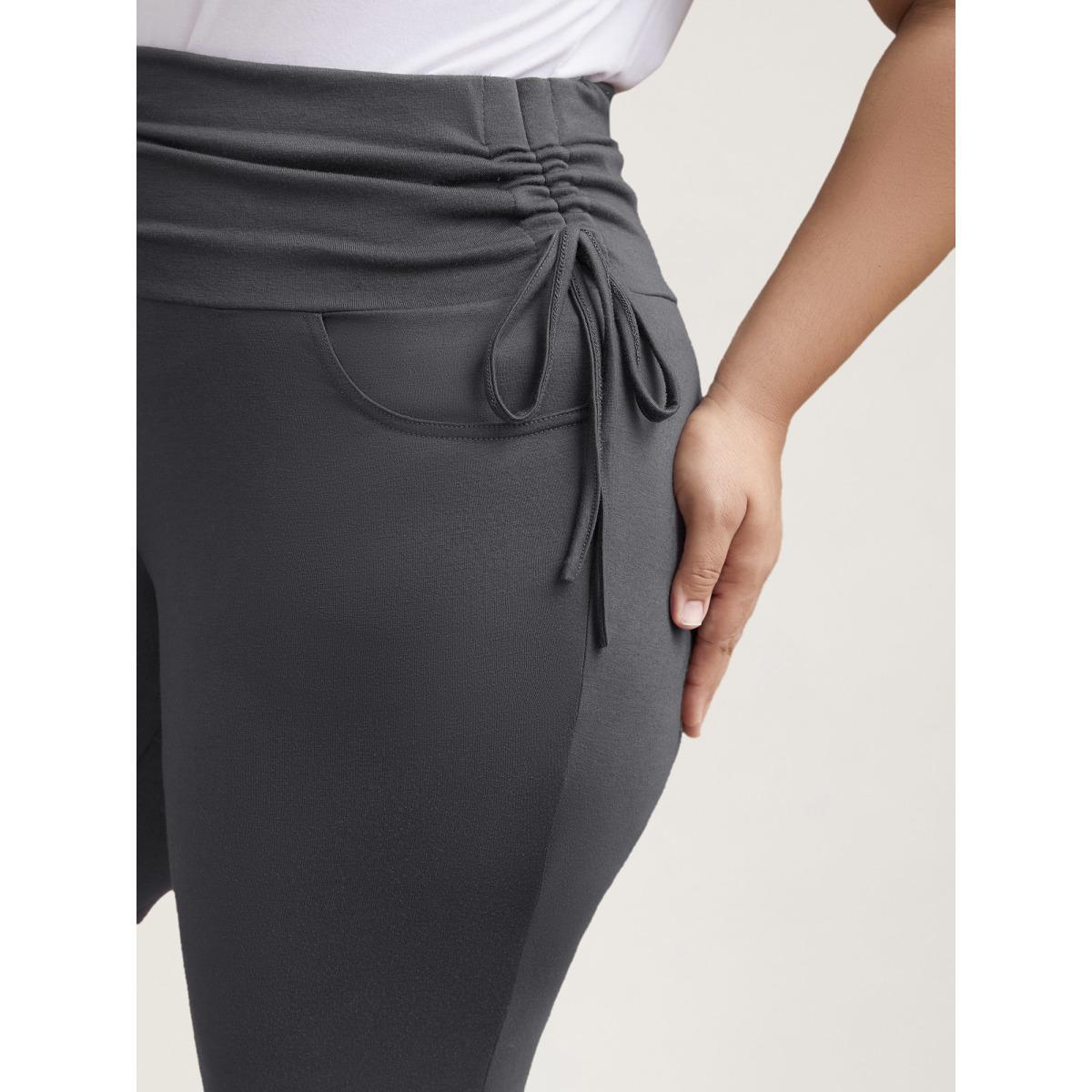 Plus Size Ruched Drawstring Midi-Waist Tight Pants Women DimGray Elegant High stretch Bootcut Mid Rise Everyday Leggings BloomChic 18-20/2X Product Image