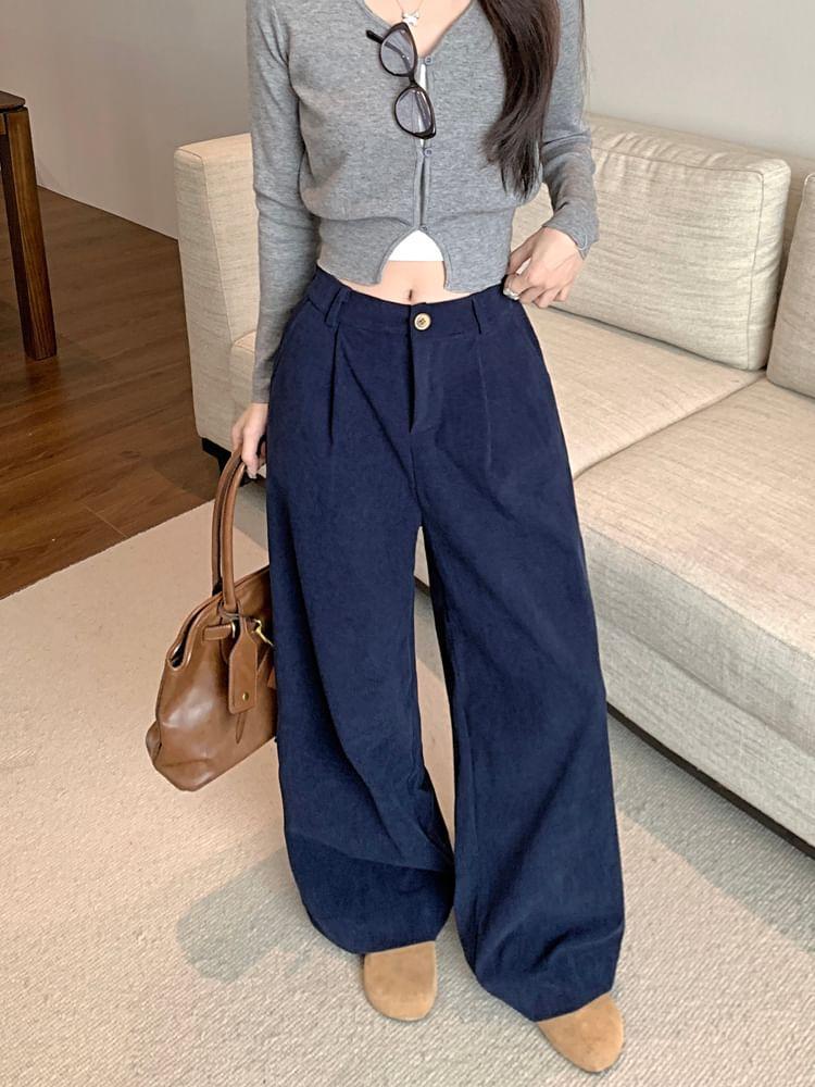 High Rise Plain Wide Leg Pants Product Image