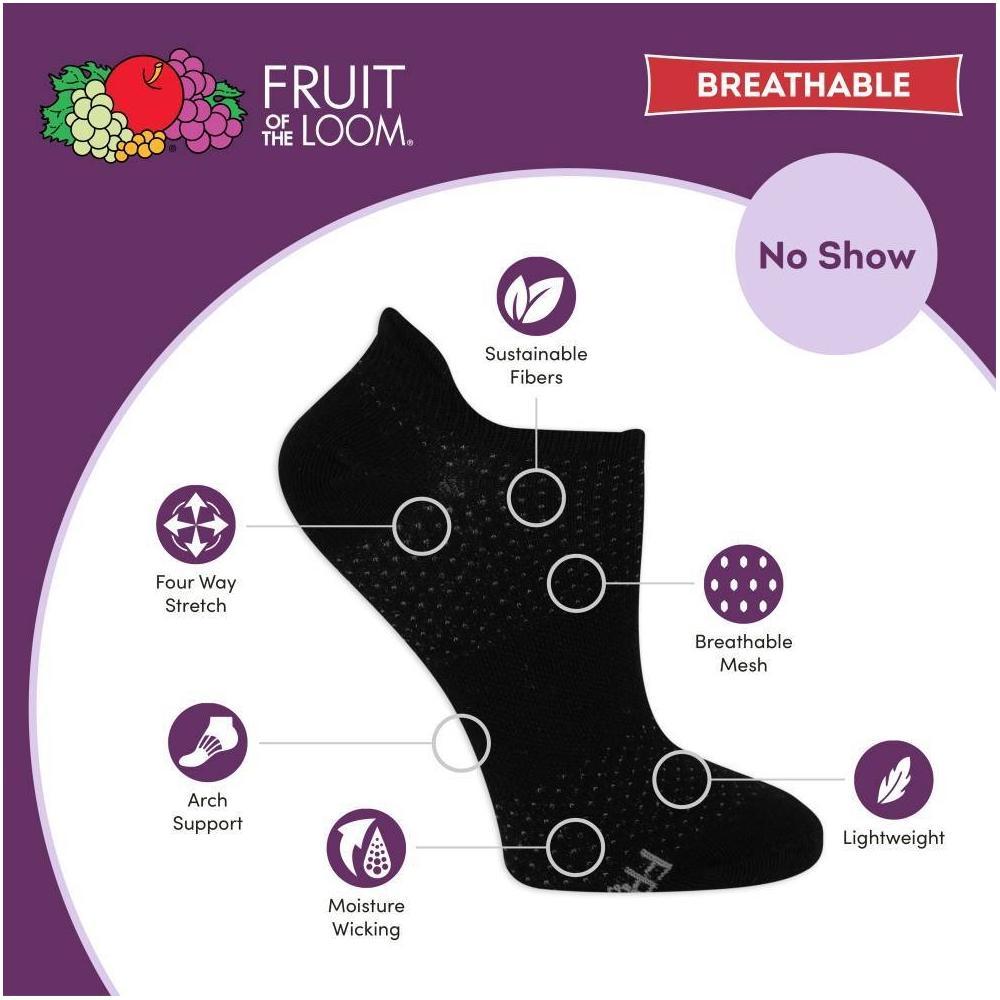 Fruit of the Loom Women's Breathable Lightweight 6pk No Show Tab Socks 4-10: Moisture Wicking, Arch Support Product Image
