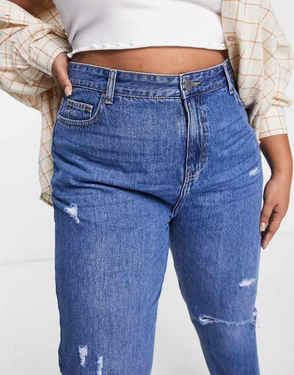 Yours ripped mom jean in mid blue Product Image