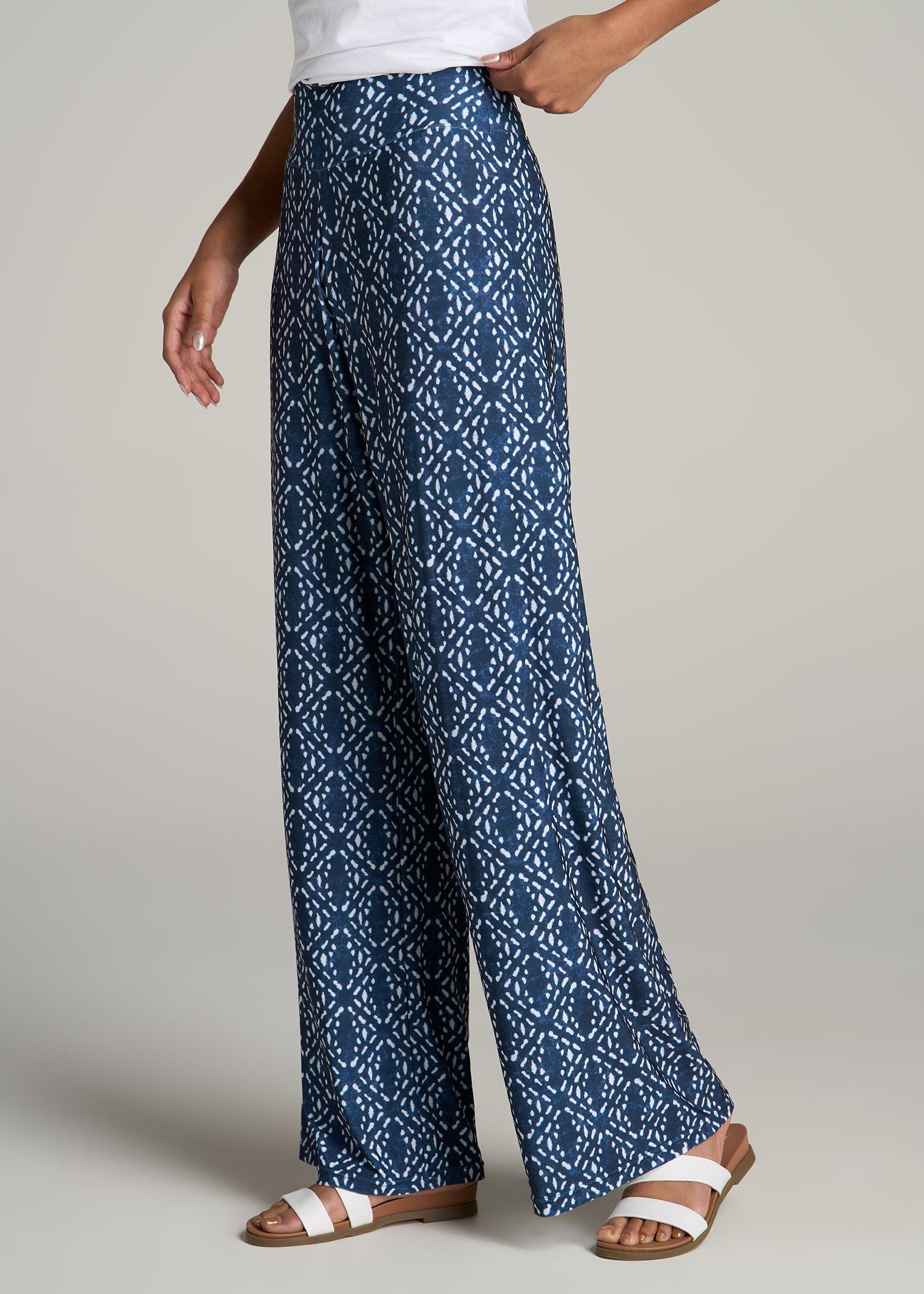 Pull On Breezy Wide Leg Pants for Tall Women in Indigo Tribal Print Product Image