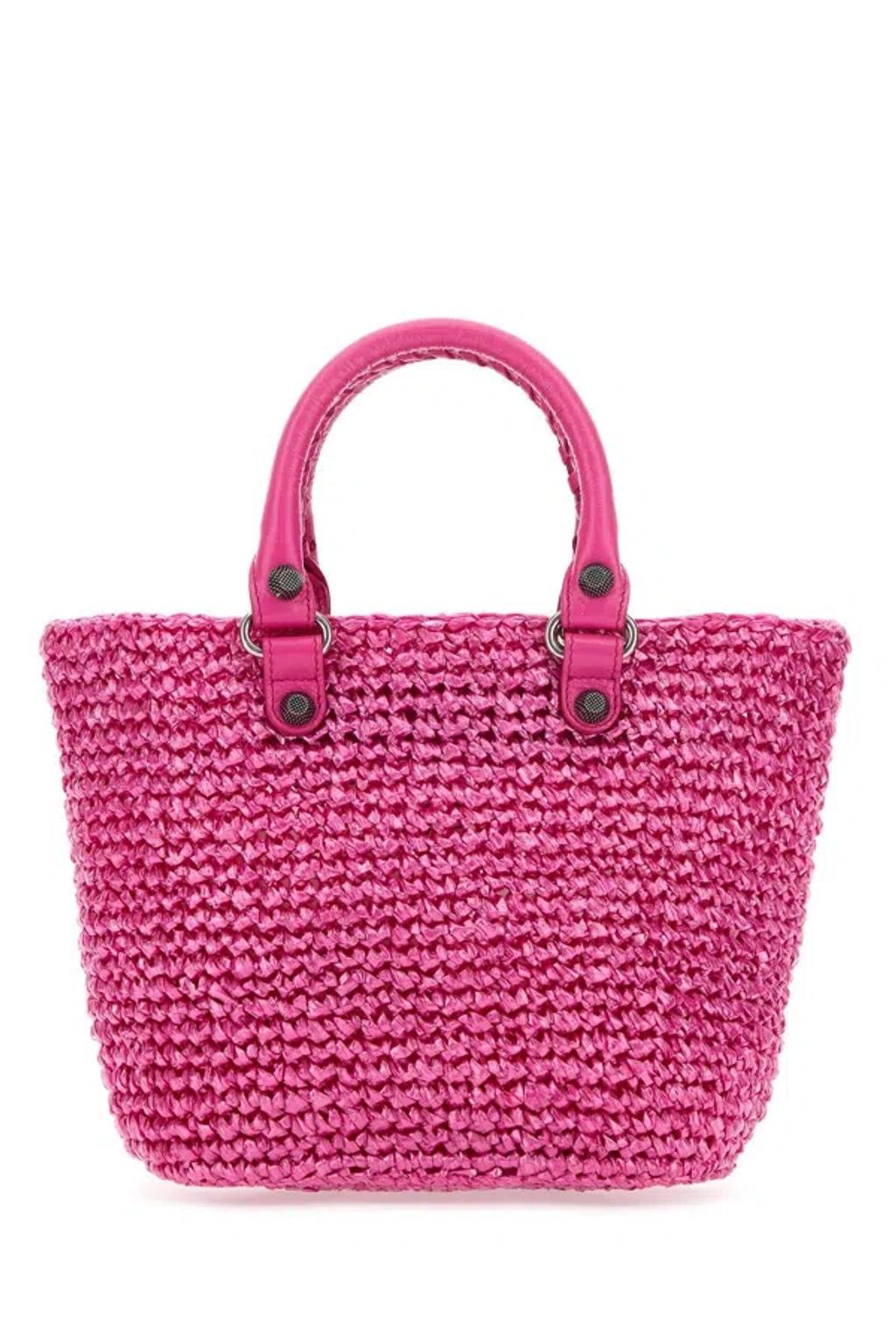 BALENCIAGA Women Fuchsia Raffia Small Le Cagole Panier Handbag In Pink Product Image