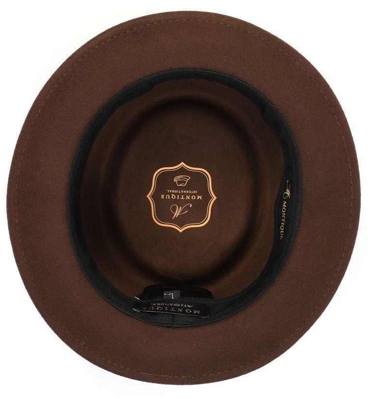 Brown Wide Brim Wool Felt Fedora with Feather Accents Product Image