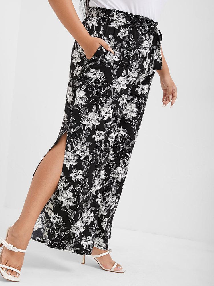 Floral Print Pocket Split Straight Pants Female Product Image