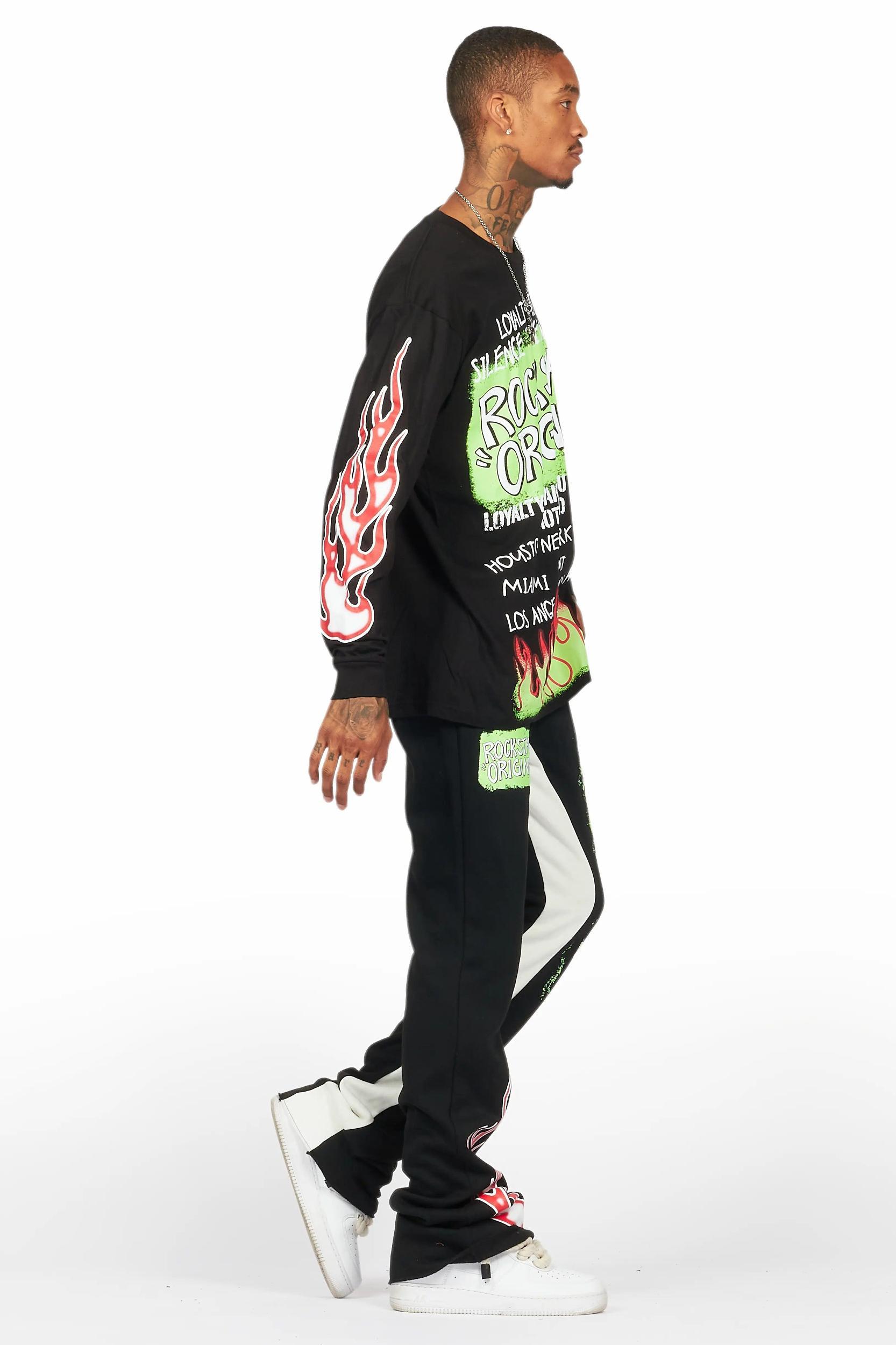 Beno Black Long Sleeve T-Shirt/Baggy Pant Set Male Product Image