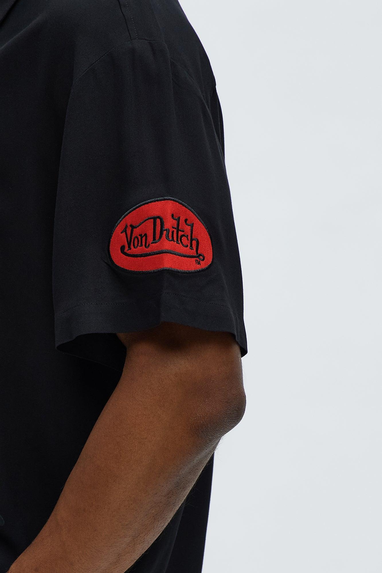 Von Dutch Cropped Logo Button Up Shirt - Black Product Image