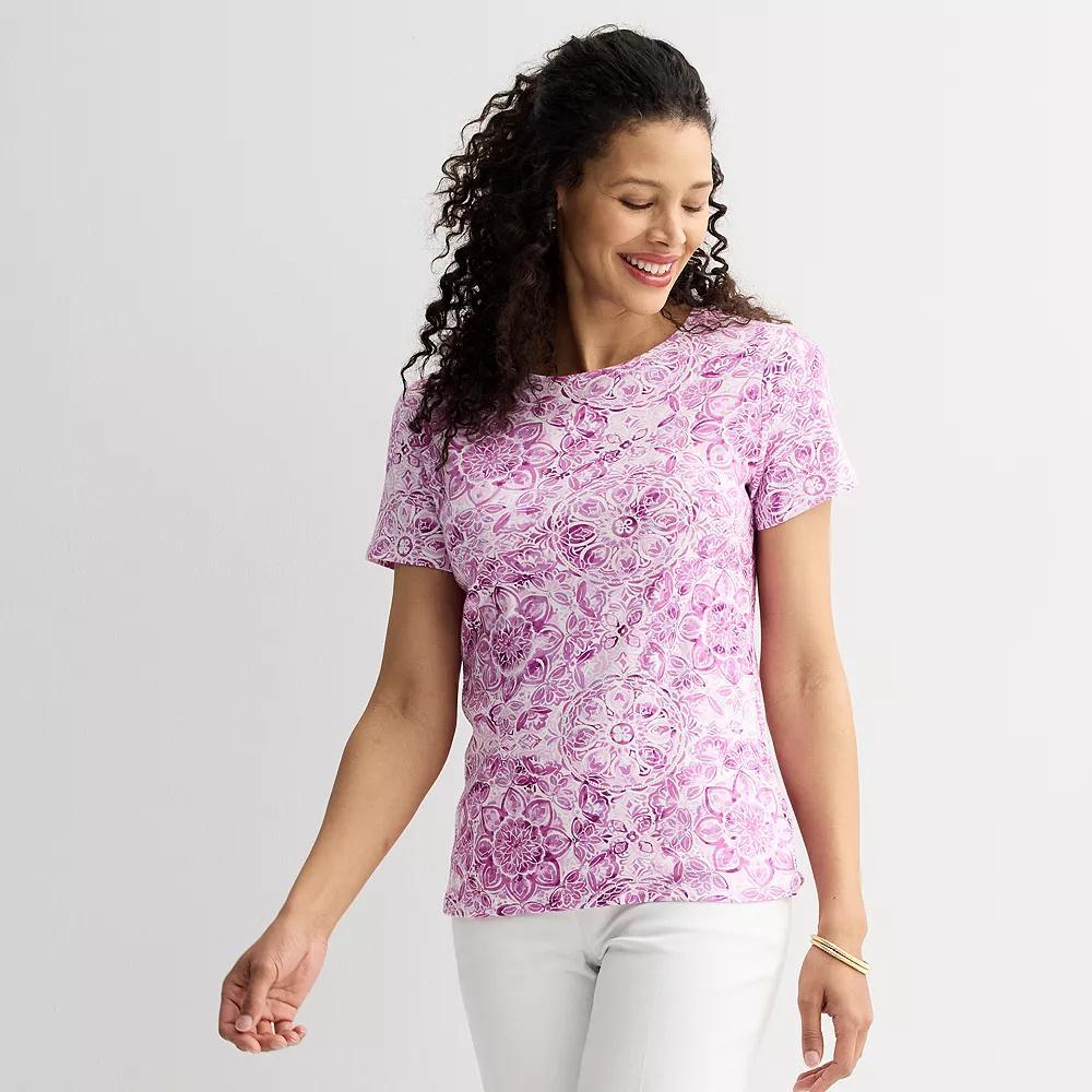 Womens Croft & Barrow Essential Crewneck Tee Purple Watercolor Tile Product Image